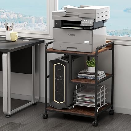 3-Tier Rolling Printer Stand with Storage Shelf and Wheels