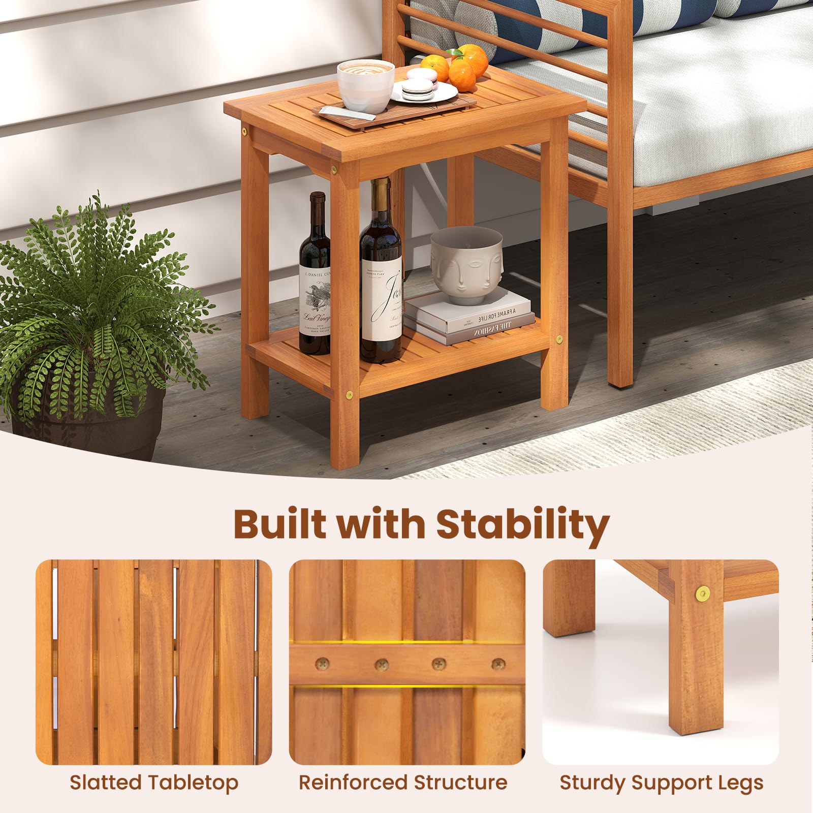 2-Tier Acacia Wood Side Table