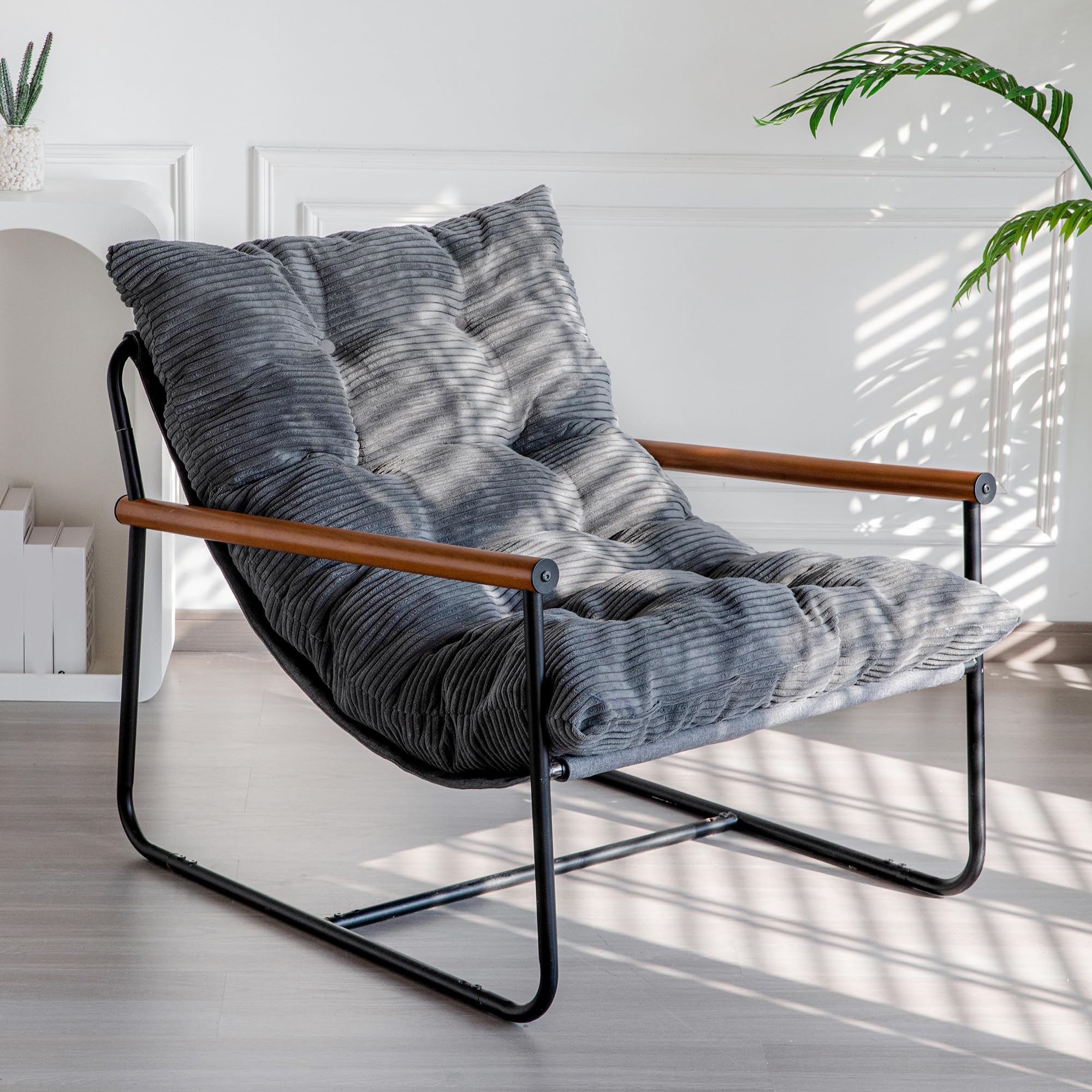 Modern Accent Chair with Wooden Armrests