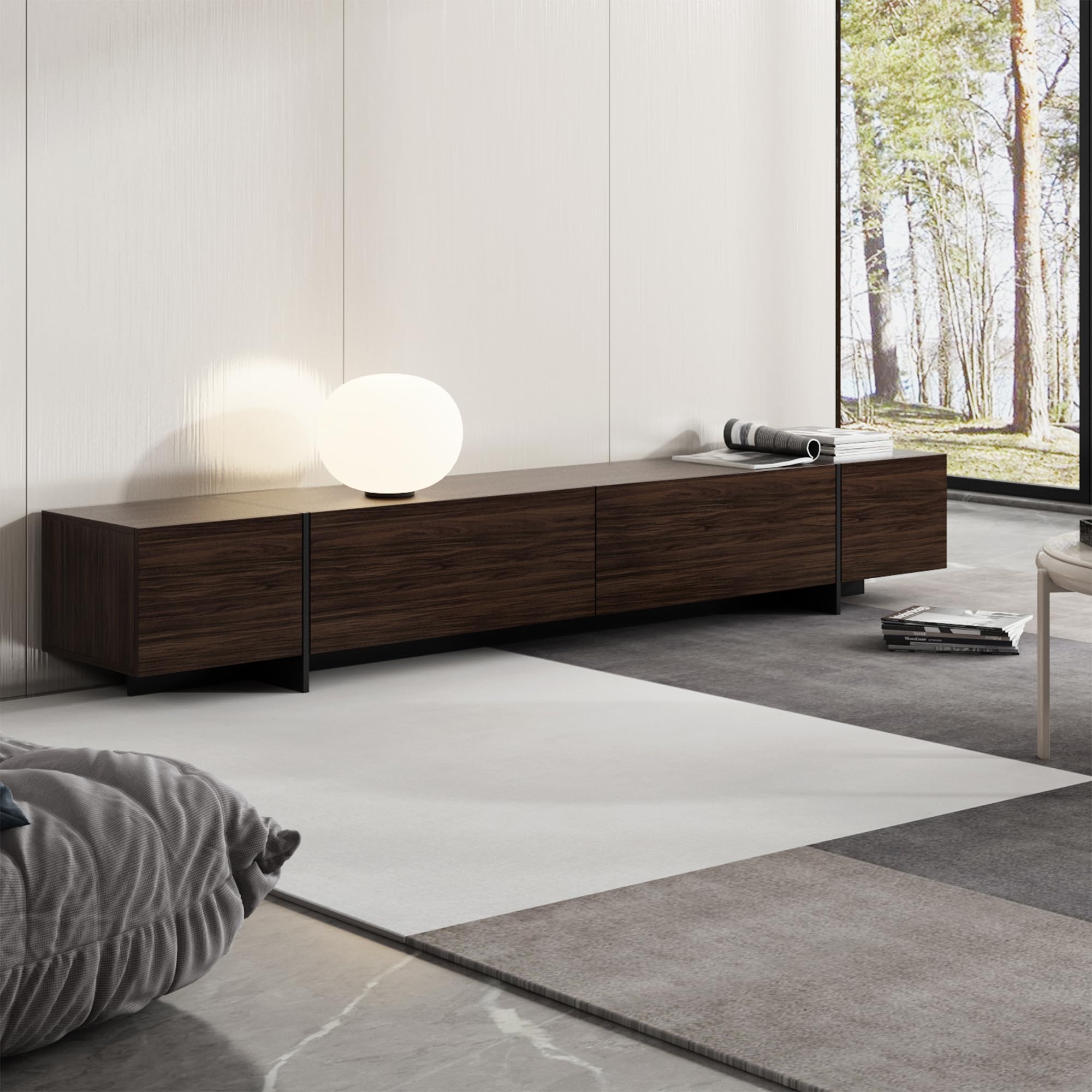 95.1" TV Stand with 4 Flip-Down Drawers - Modern Entertainment Center