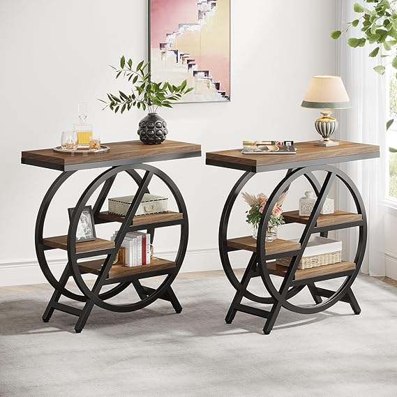 3-Tier Faux Marble End Table Set of 2 with Storage