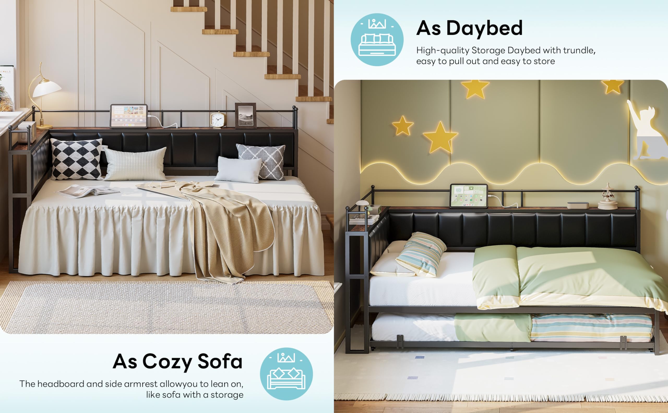 Daybed with Trundle and Bedside Storage