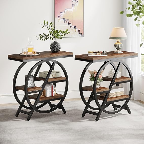 3-Tier Faux Marble End Table Set of 2 with Storage