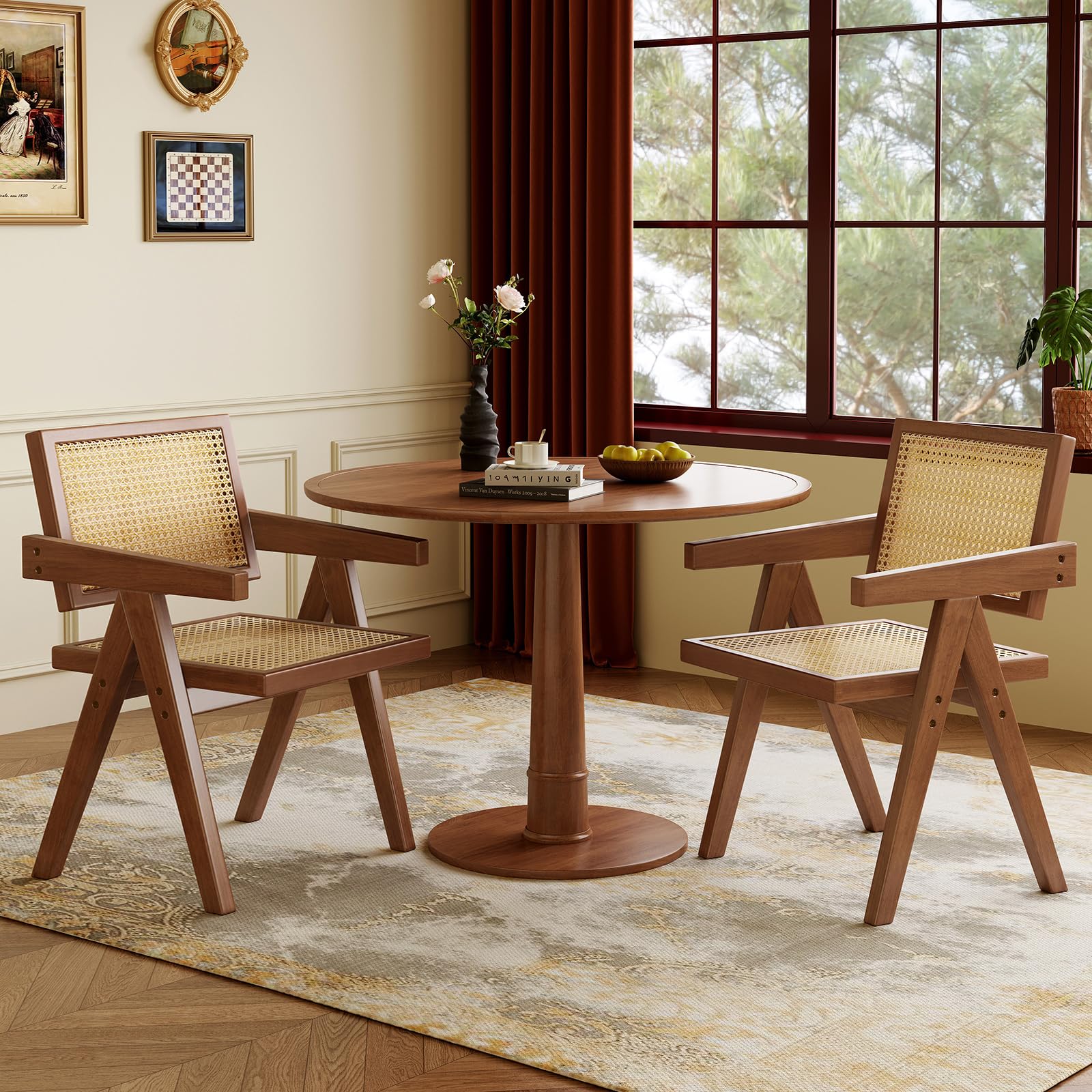 Mid Century Modern Rattan Dining Chairs Set of 2