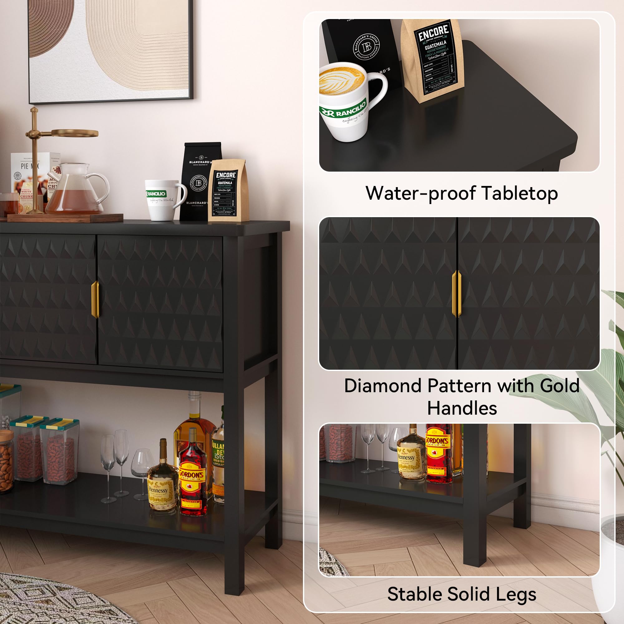 Modern Console Table with Diamond Pattern Doors