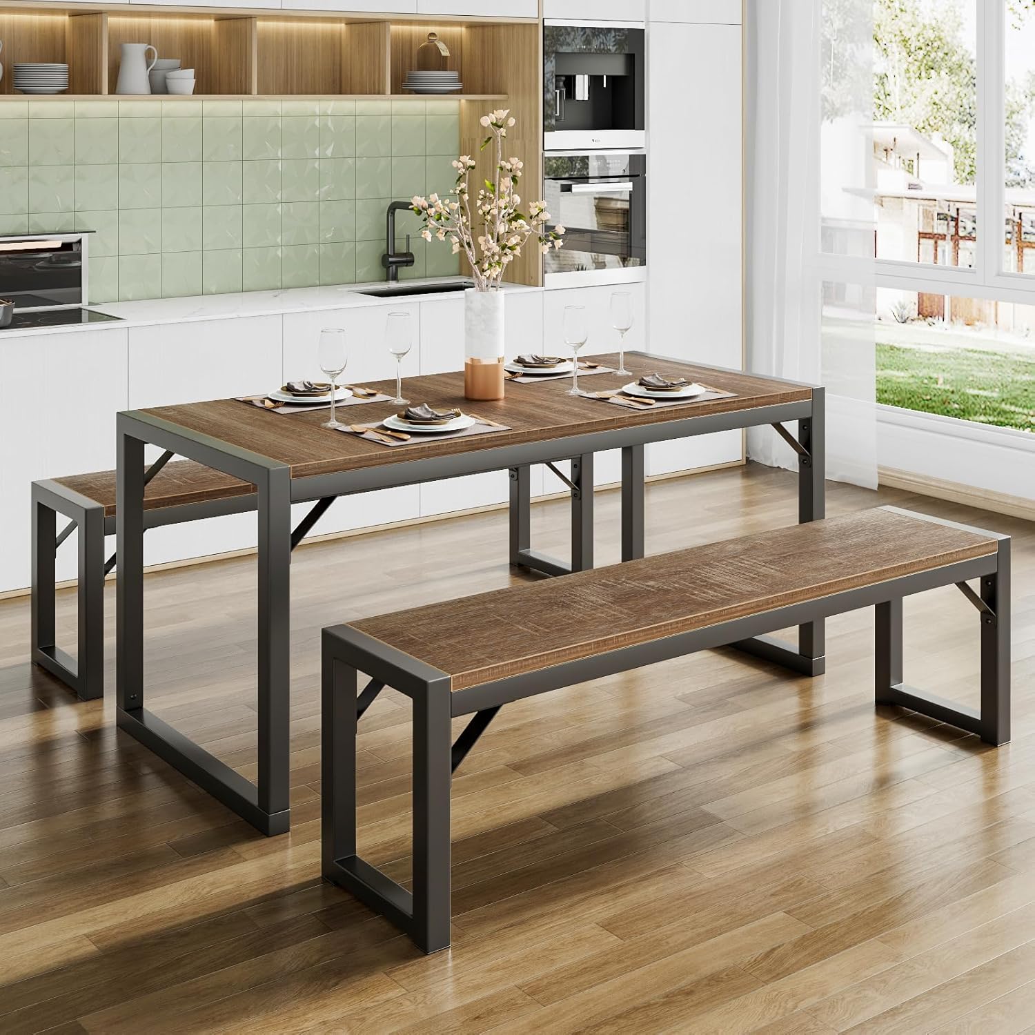 Kitchen Dining Table Set for 4 with Benches