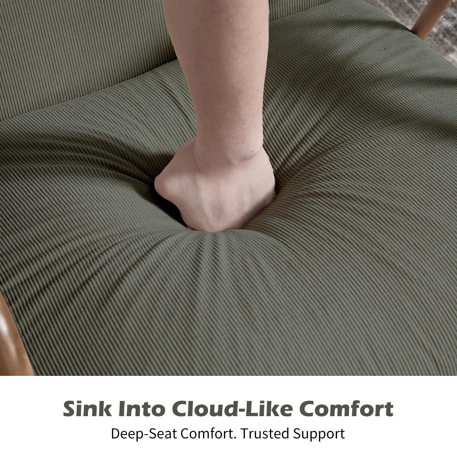 IOMOR Mid Century Modern Accent Chair with Solid Wood Frame, Upholstered Living Room Chairs with Lumbar Cushion Padded Arms, Reading Armchair for Bedroom (1, Olive Green)