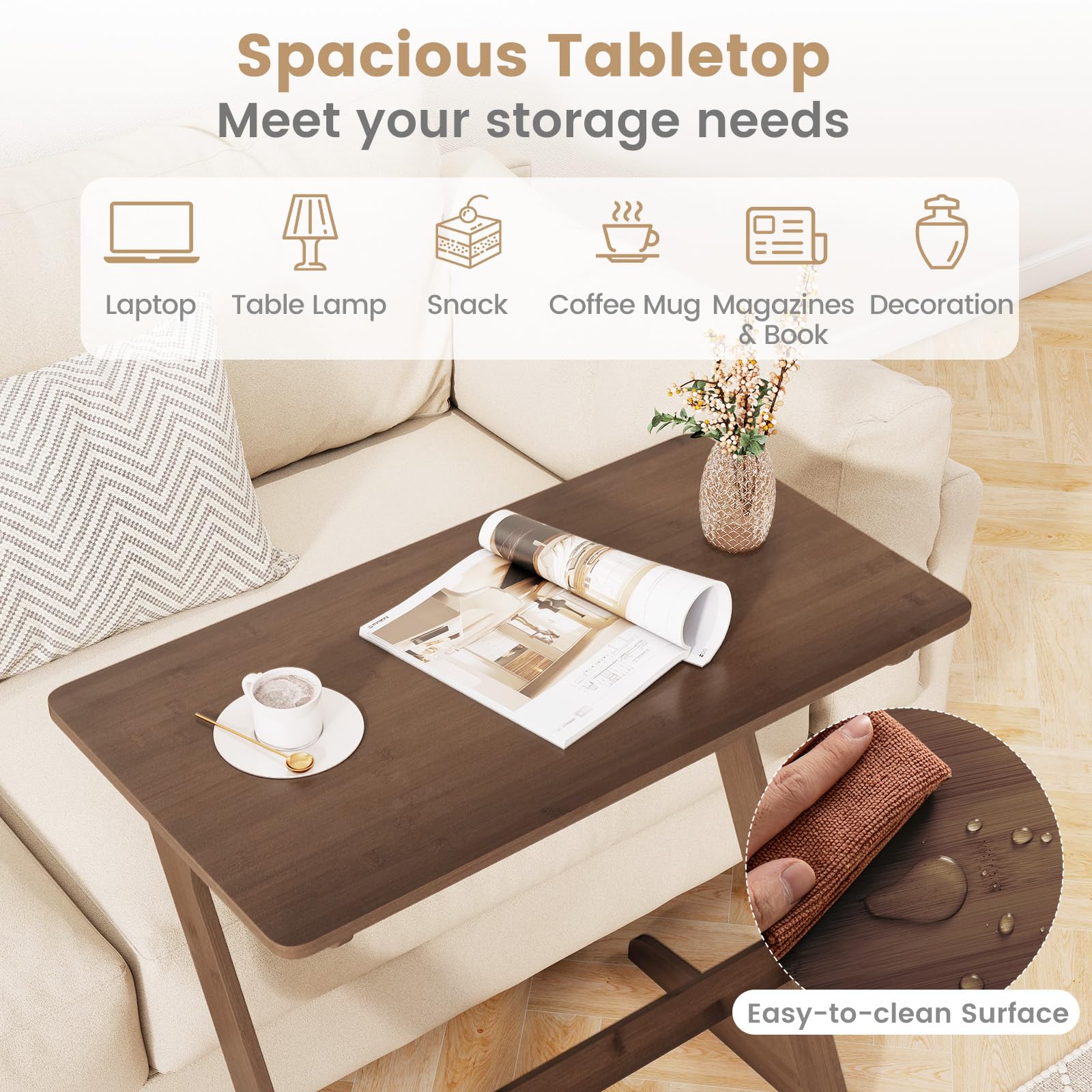 Z-Shaped Bamboo TV Tray Table Set of 2
