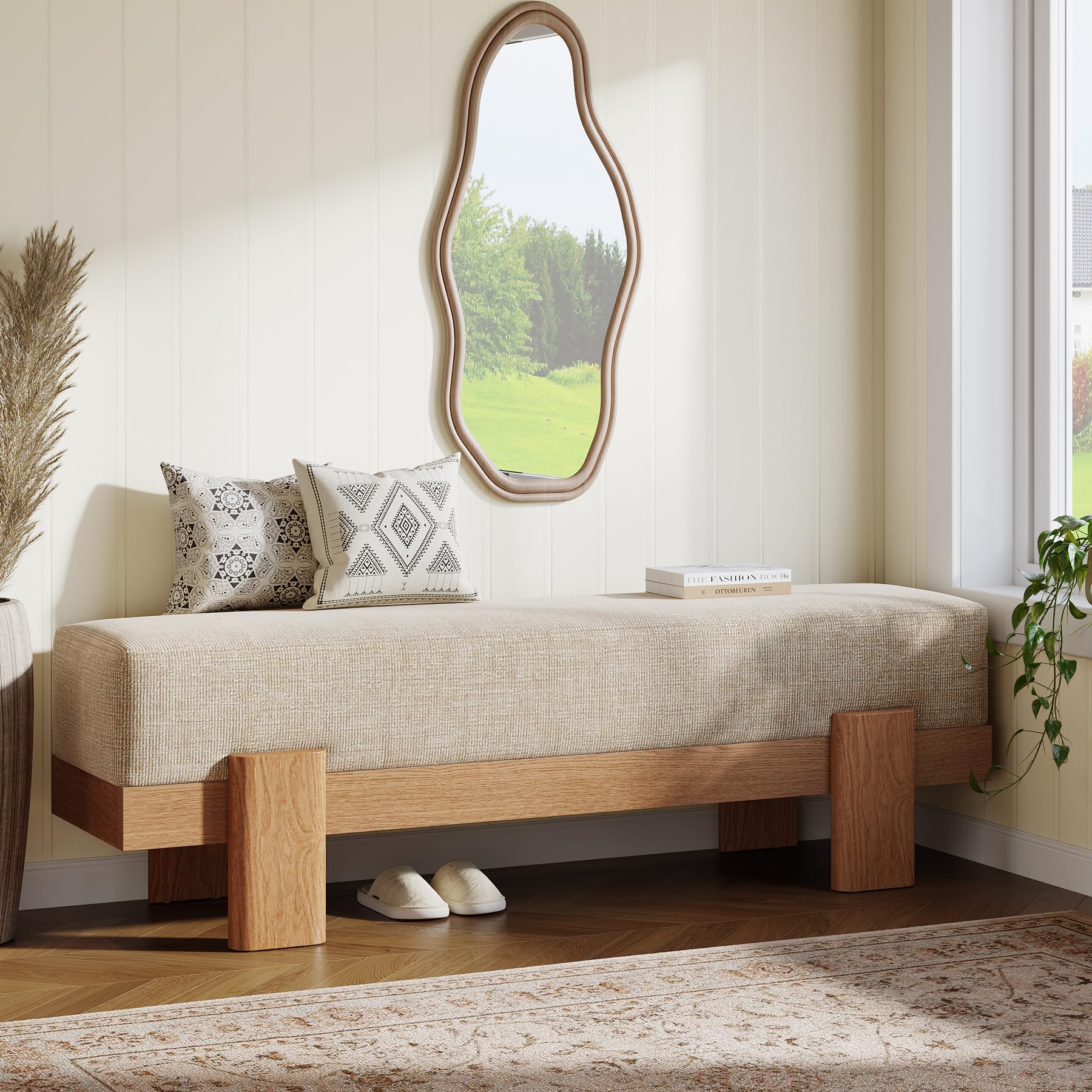 55-Inch Upholstered Entryway Bench with Fabric Padded Seat