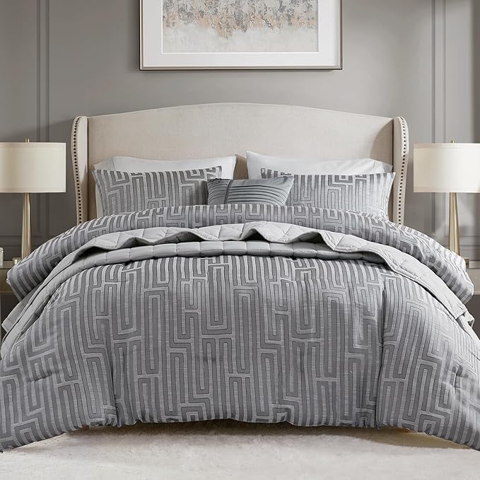 Jacquard Metallic Thread Comforter Set Queen Ivory 5 Piece