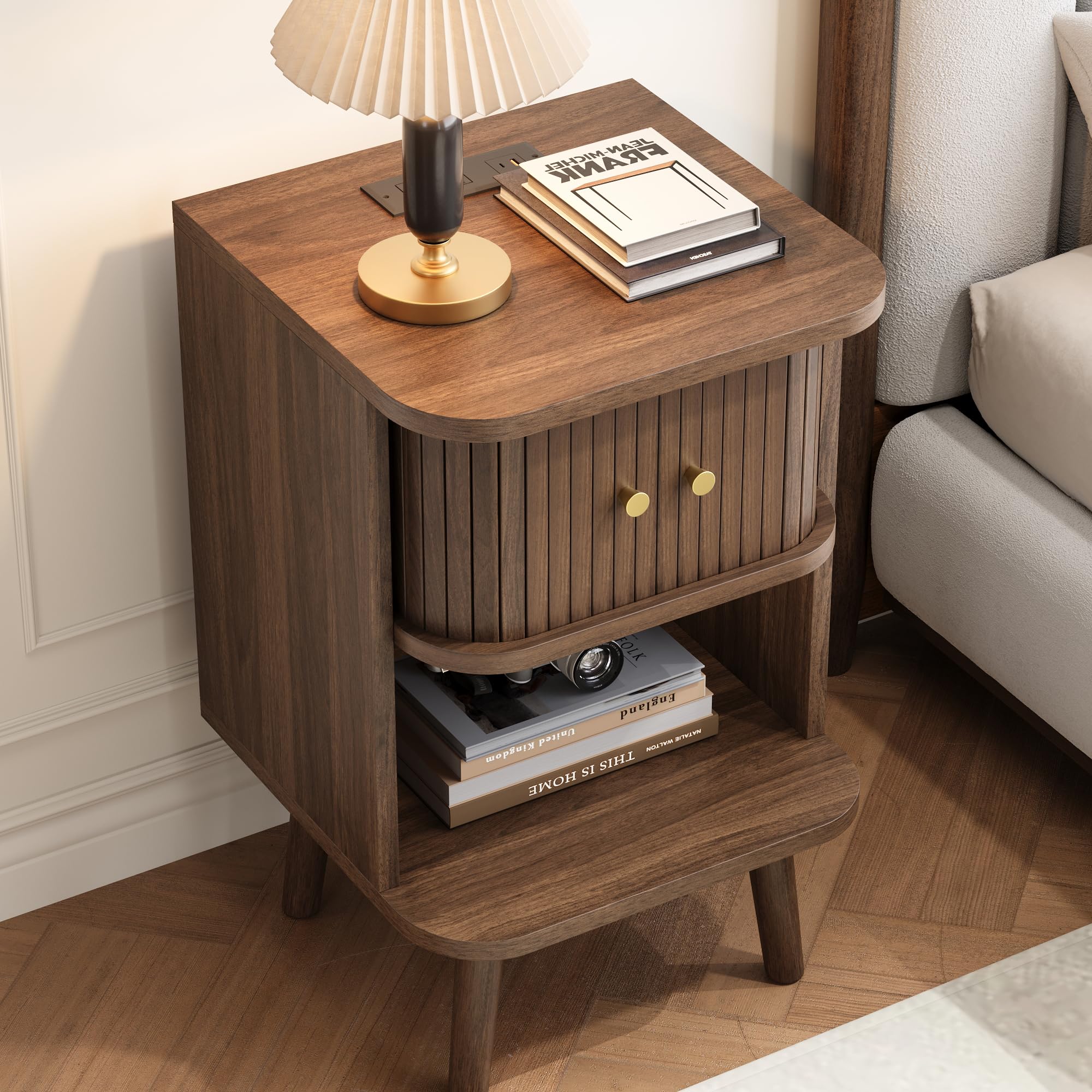 Fluted Nightstand Set with Charging Station
