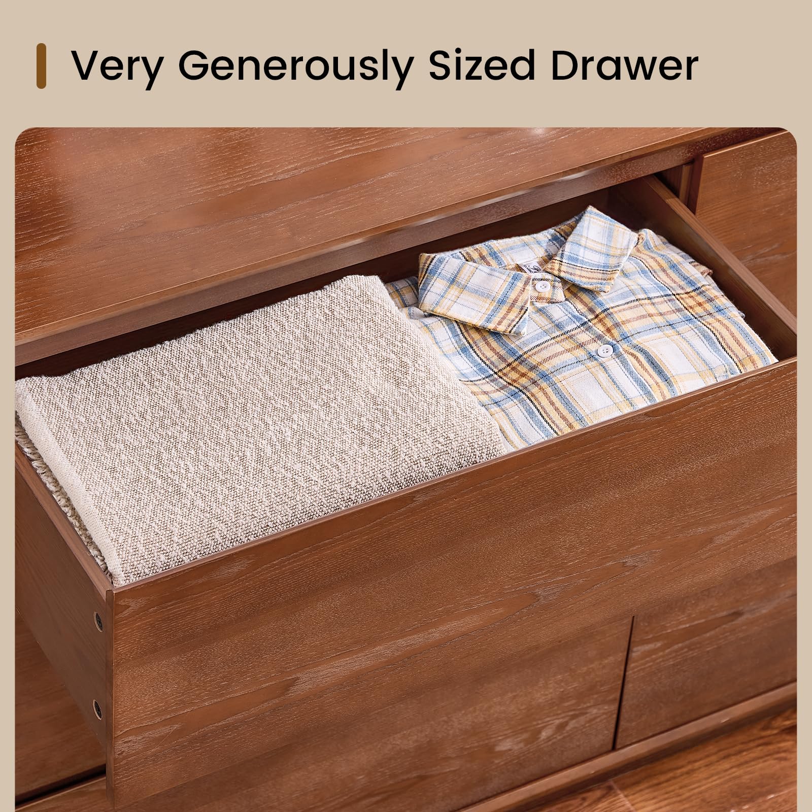 Solid Wood 6 Drawer Dresser 55.2" Wide Mid Century Modern