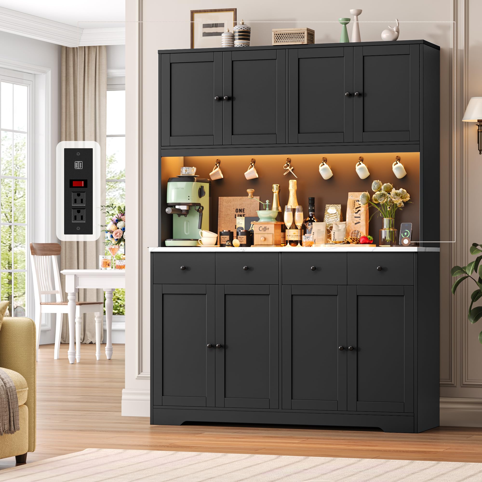 LED Kitchen Pantry Cabinet with Power Outlet