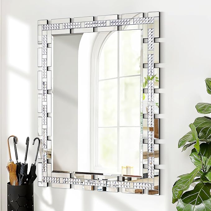36x24 Crystal Decorative Wall Mirror - Beveled Rectangle