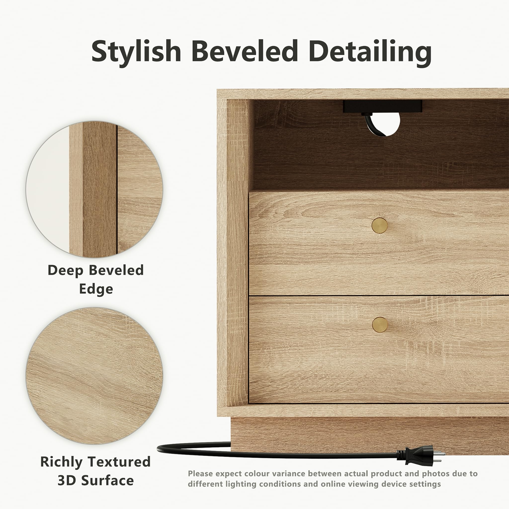 Mid Century Modern Nightstand with Charging Station