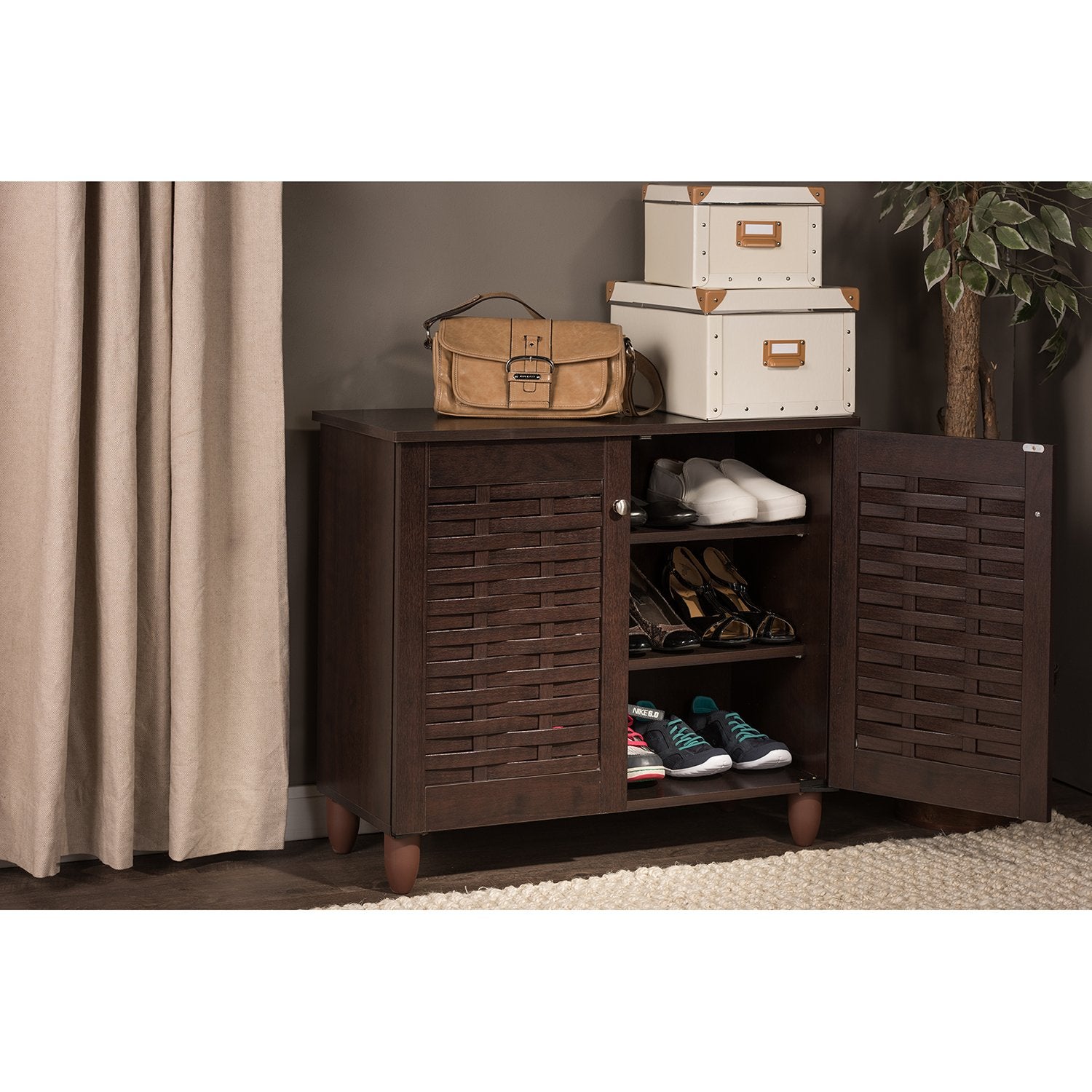 2-Door Shoe Storage Cabinet Dark Brown