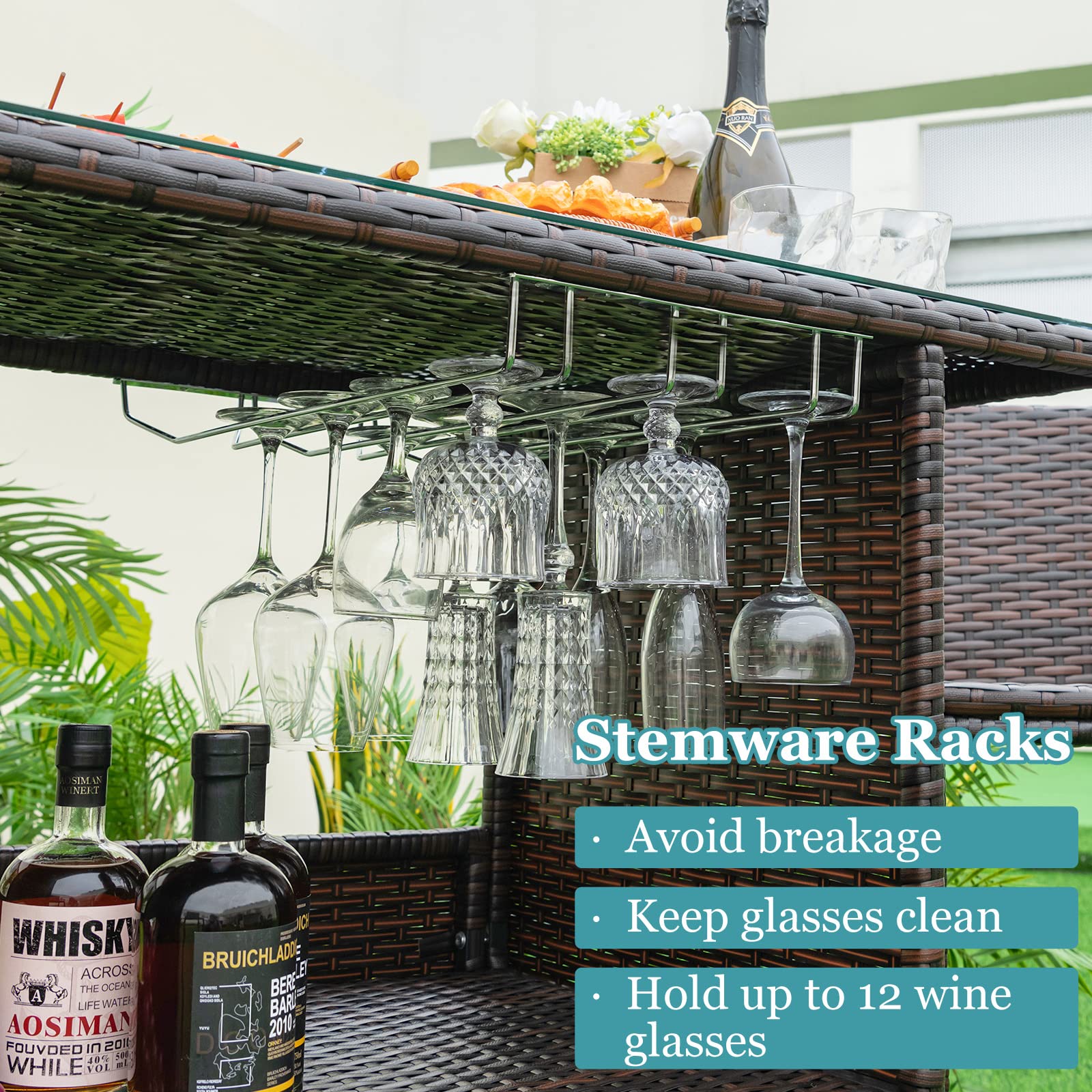 3-Piece Outdoor Bar Set with Stemware Racks