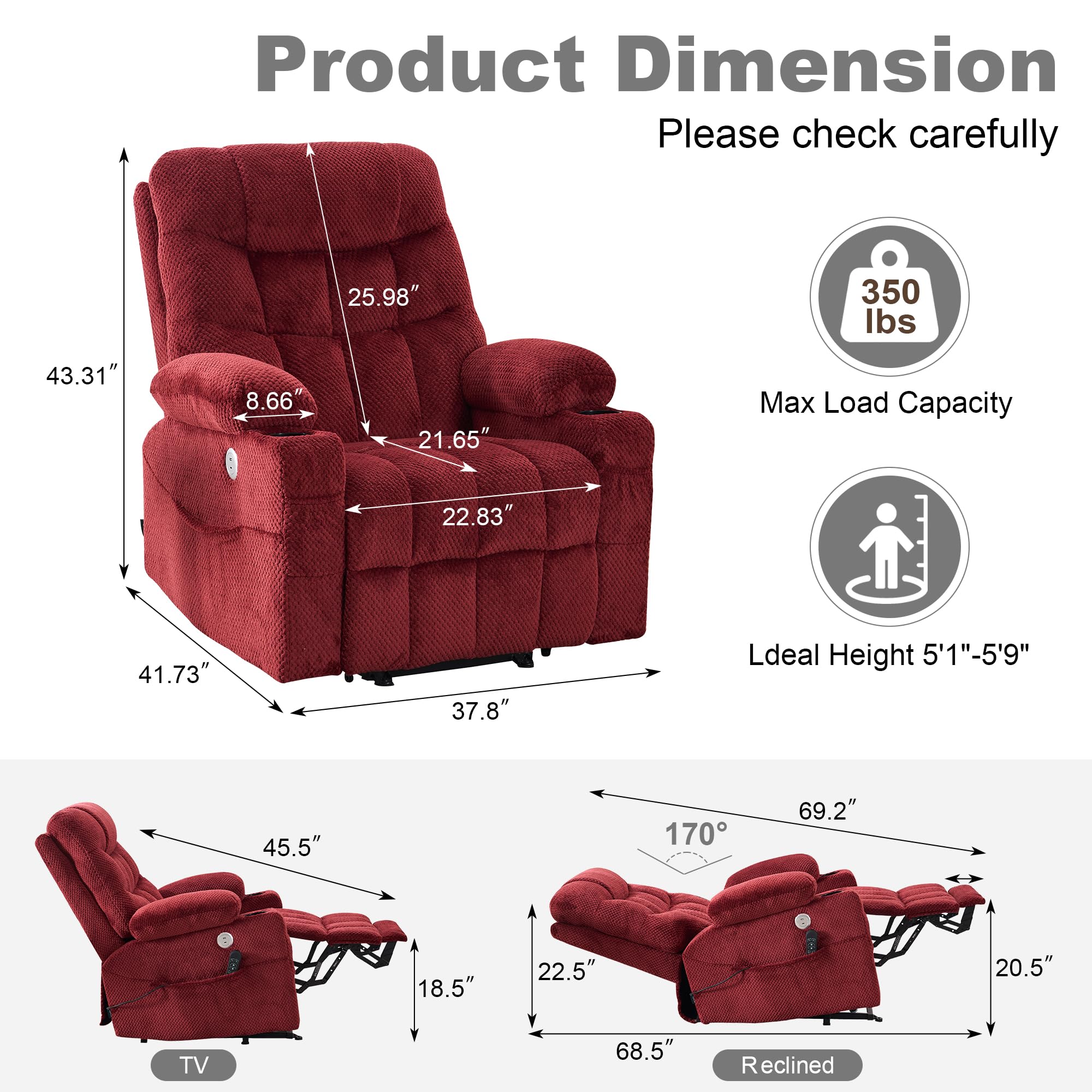 Dual Motor Power Lift Recliner with Massage and Heat