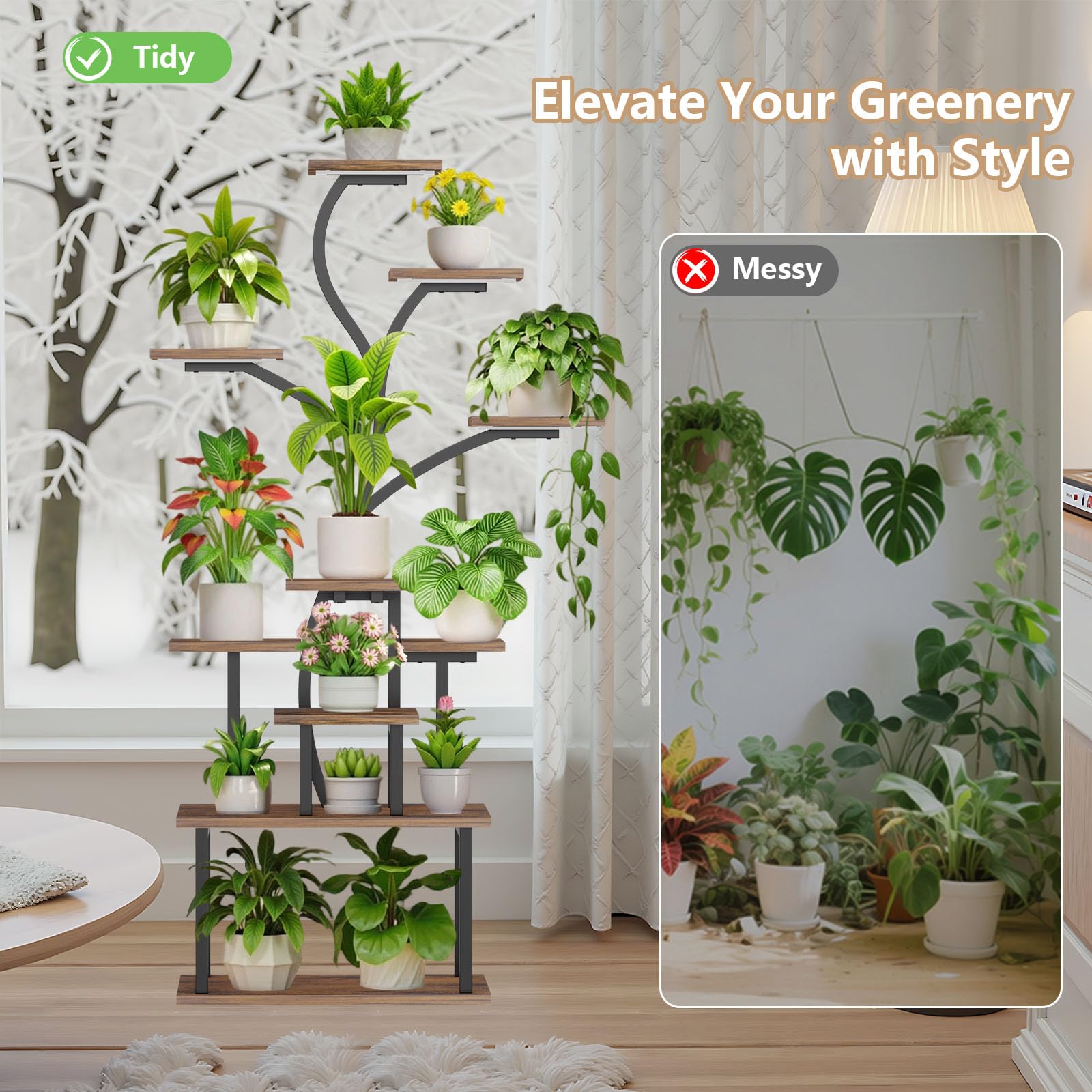 10 Tier Plant Stand with Grow Lights - 65 Inch
