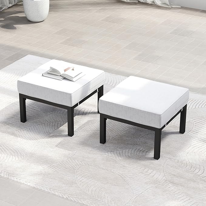 Outdoor Patio Ottoman Set of 2 with Cushions