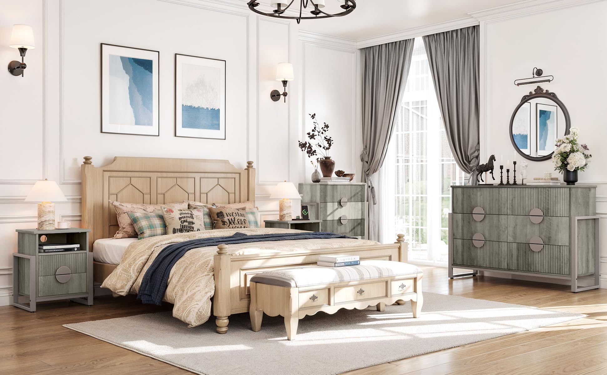 Fluted Dresser with 4 Drawers - Modern Chest with Steel Frame