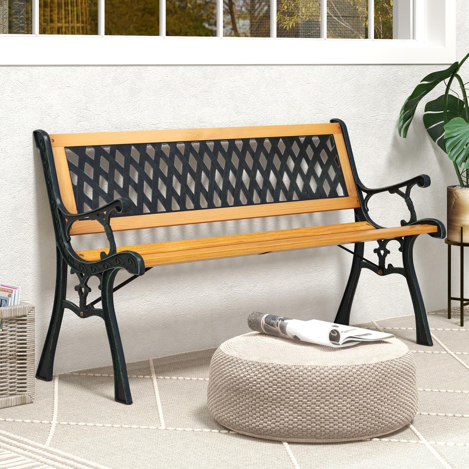Cast Iron & Hardwood Outdoor Garden Bench