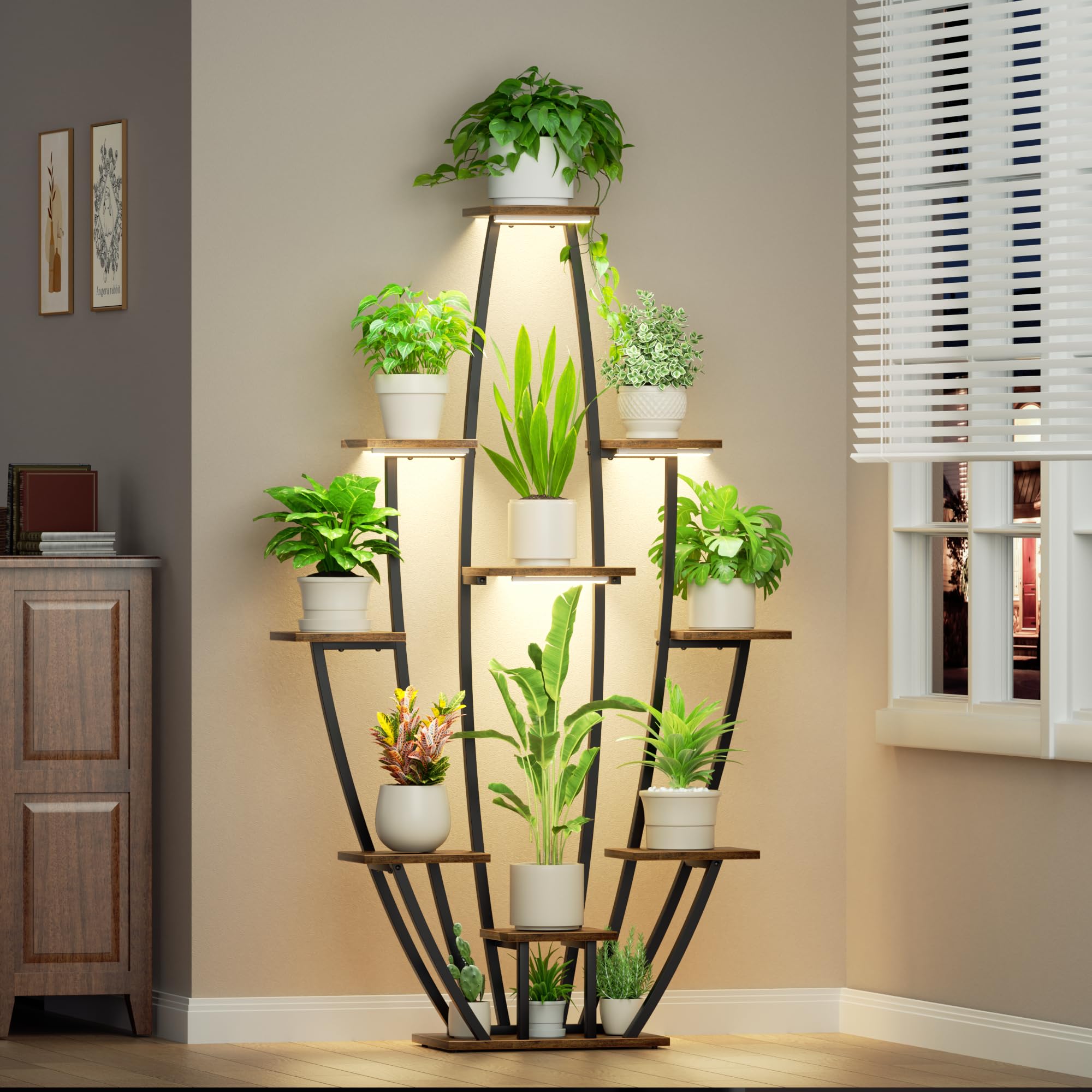 10-Tier Indoor Plant Stand with Grow Lights