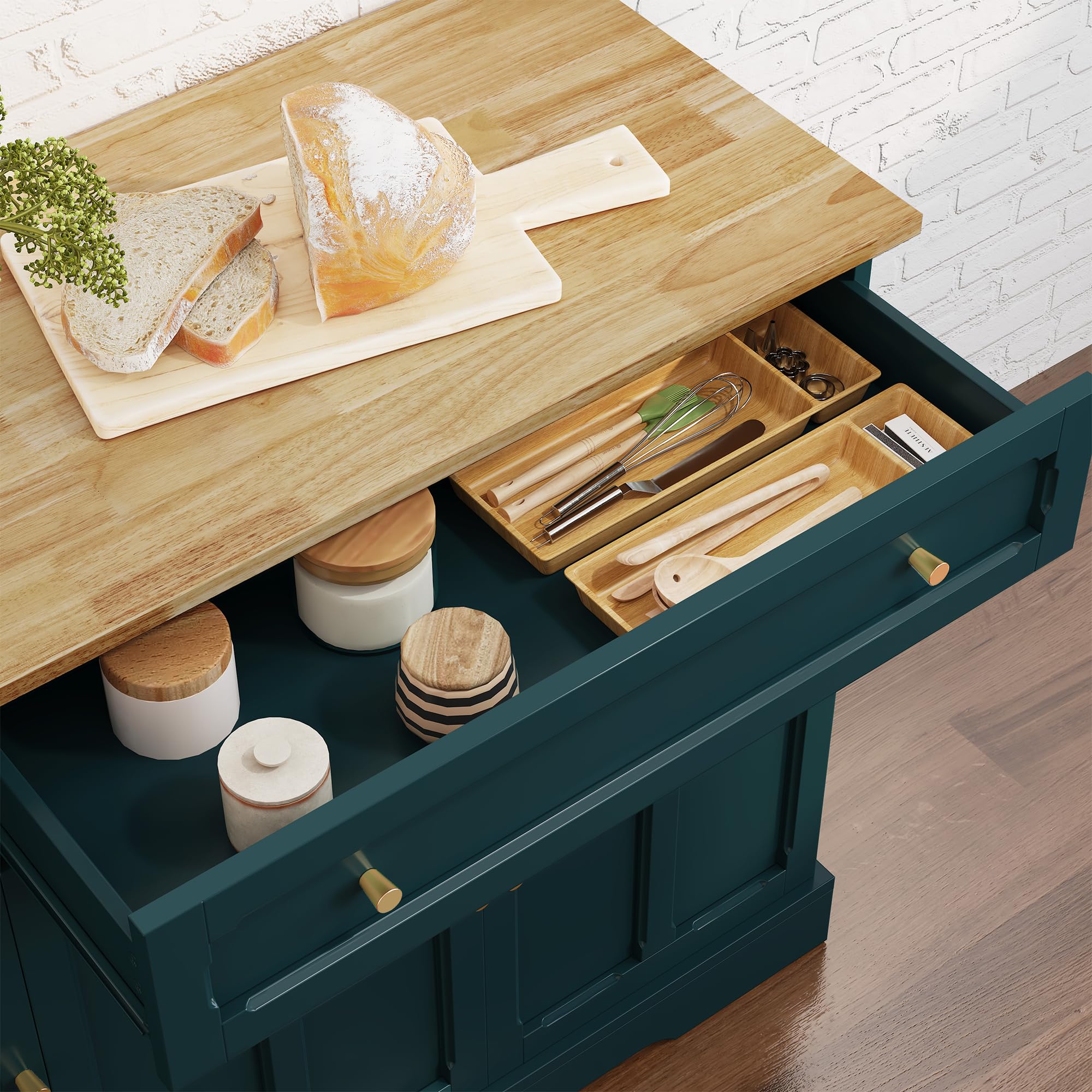 Kitchen Island Cart with Storage and Drop Leaf