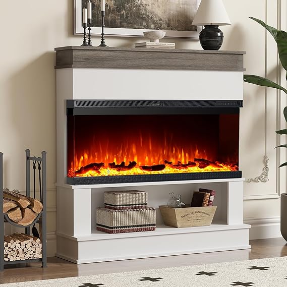 40" White Electric Fireplace with Mantel
