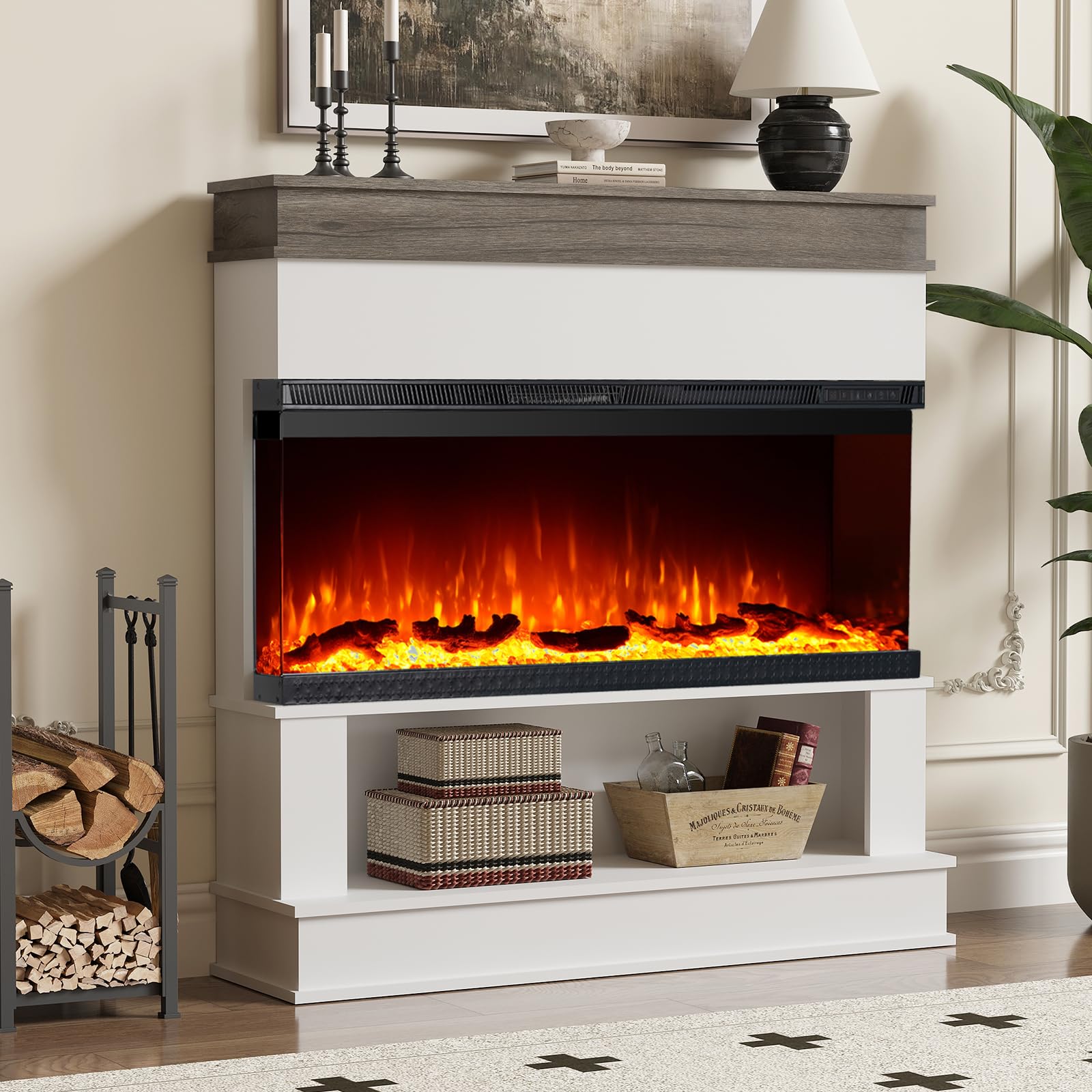 40" White Electric Fireplace with Mantel