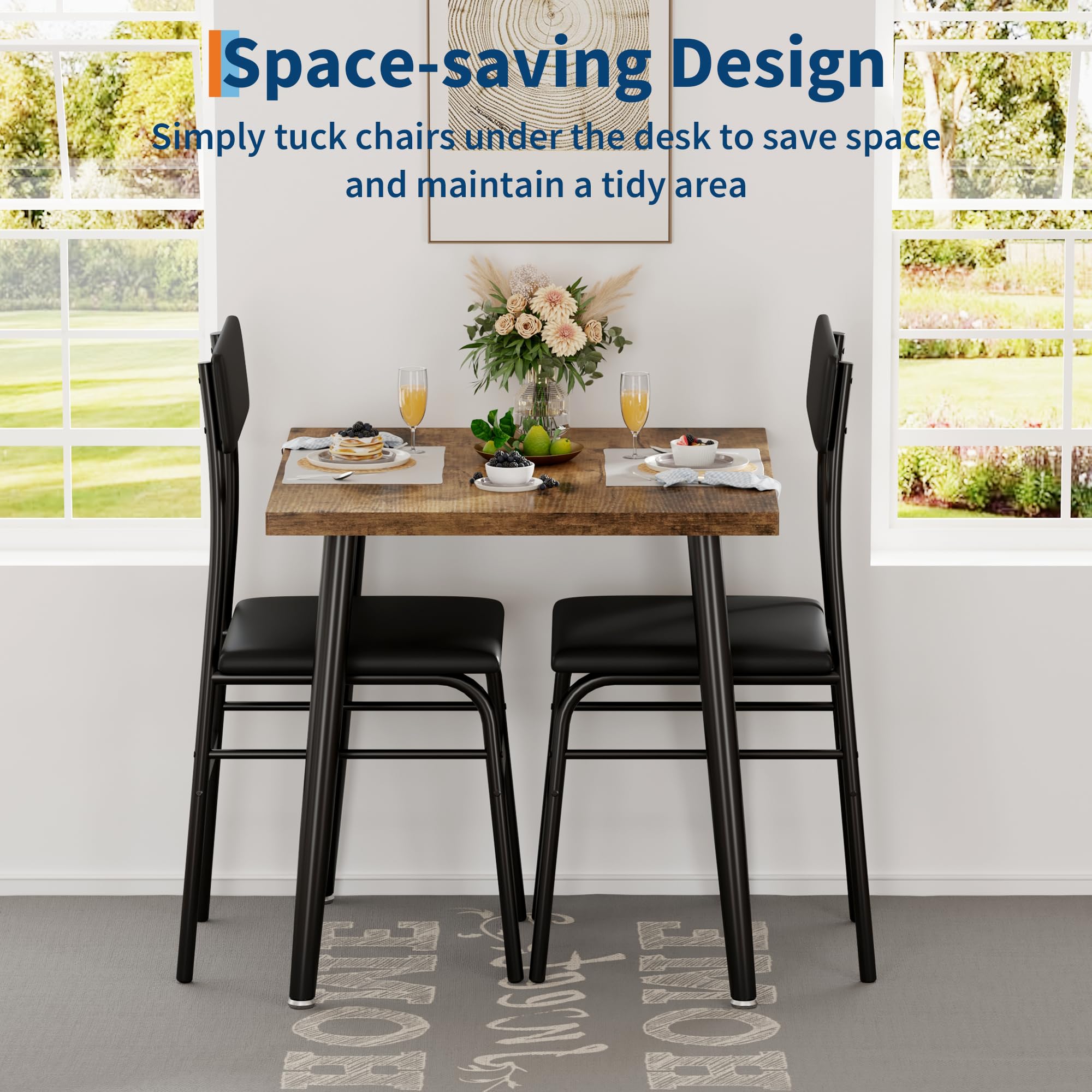 3-Piece Dining Table Set with Upholstered Chairs