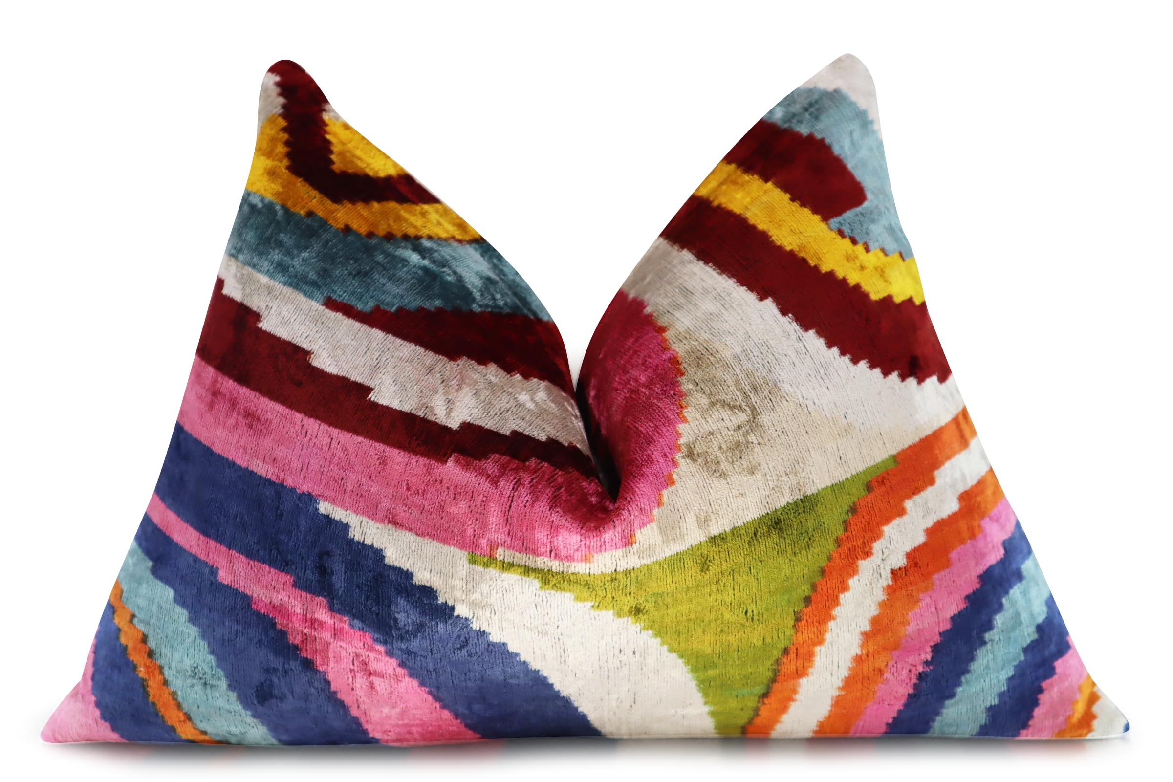 Handmade Multi-Color Rainbow Silk Velvet Throw Pillow 16x24 Inch