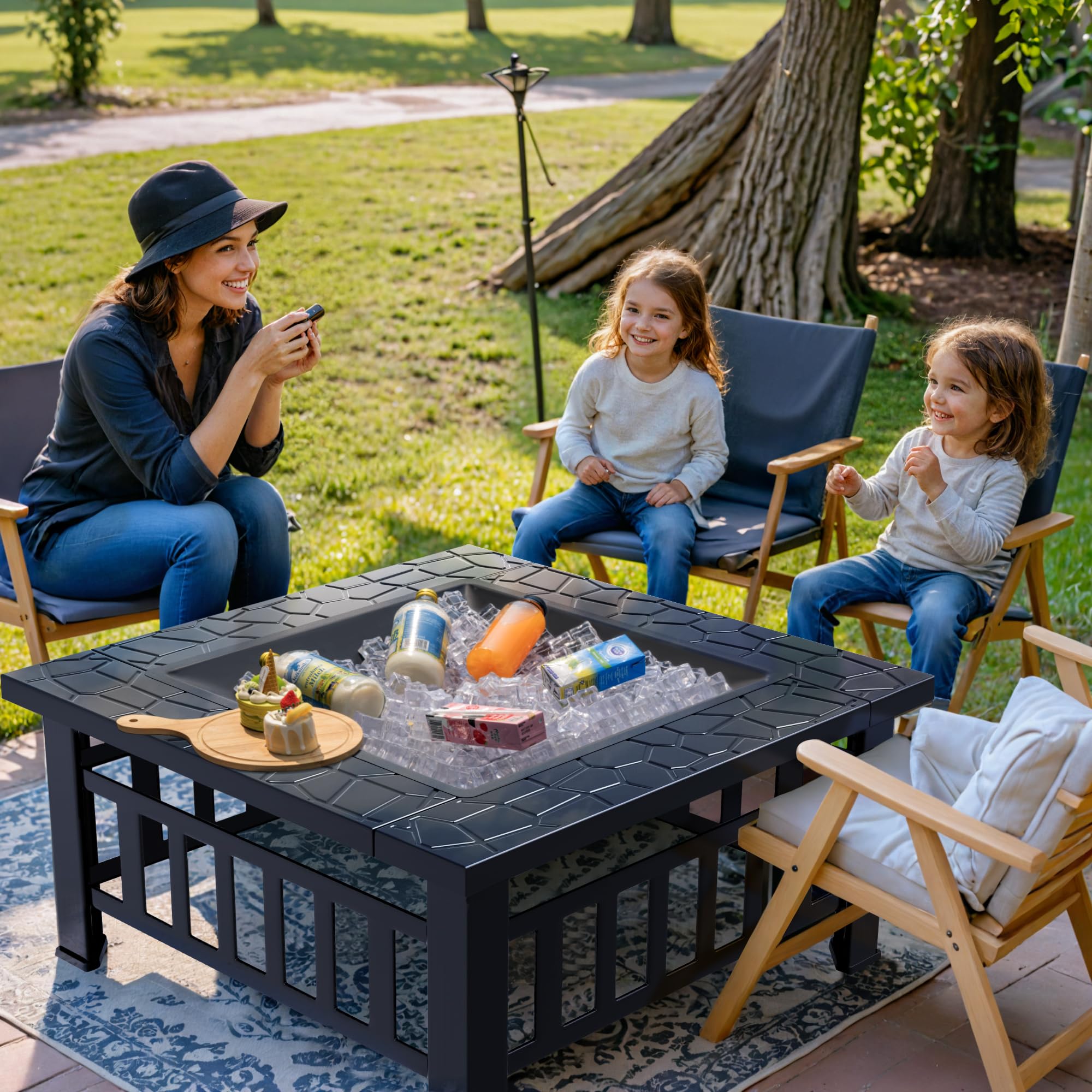Square Metal Fire Pit with Spark Screen