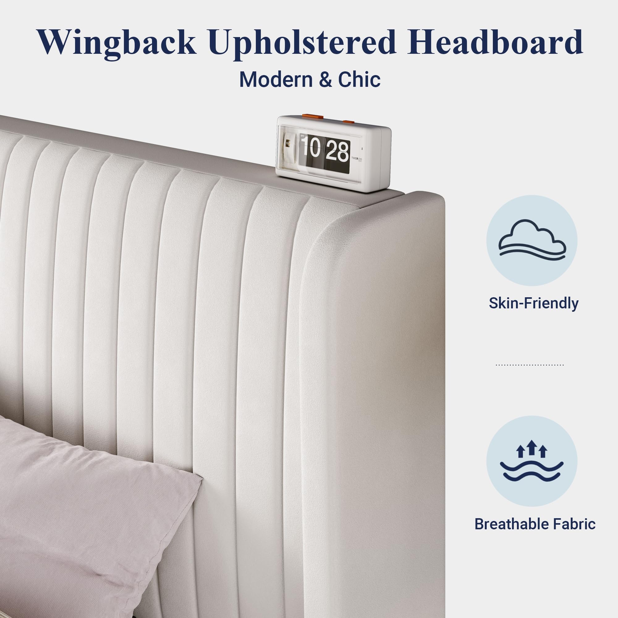 Full Size Velvet Bed Frame with Wingback Headboard