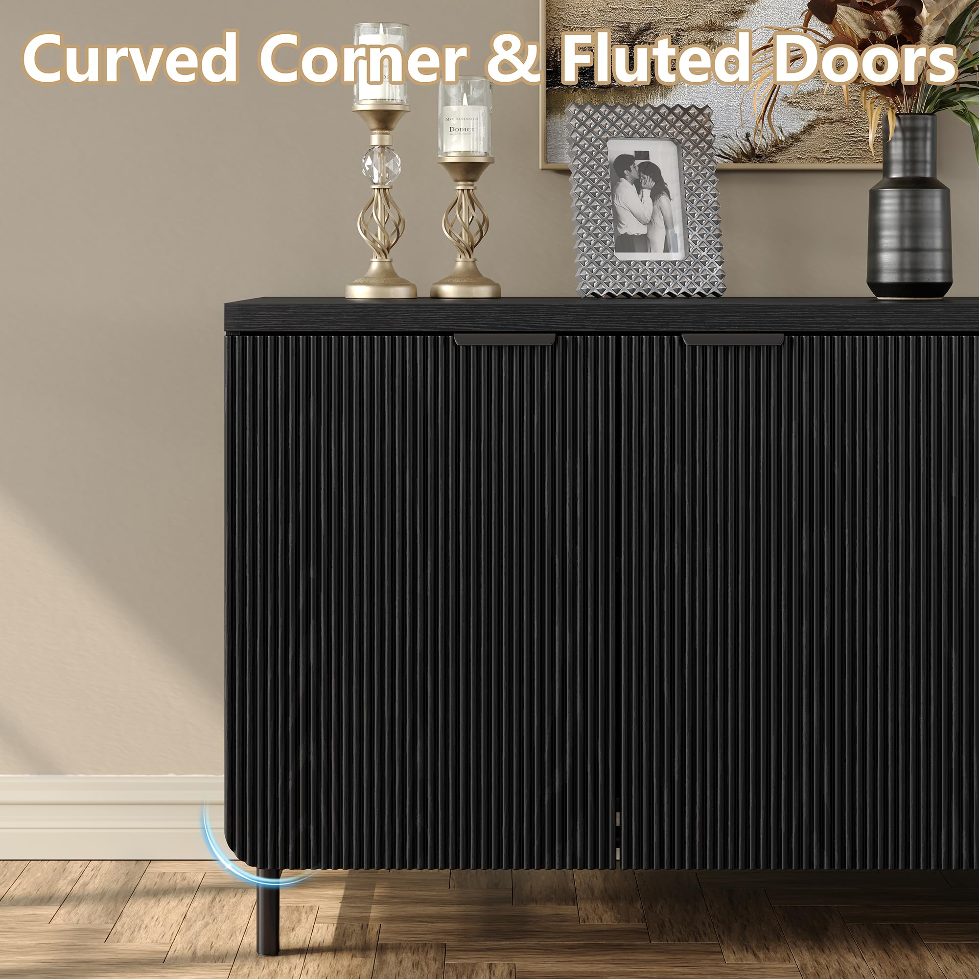 66.2" Fluted Buffet Cabinet with 4 Doors and Shelves
