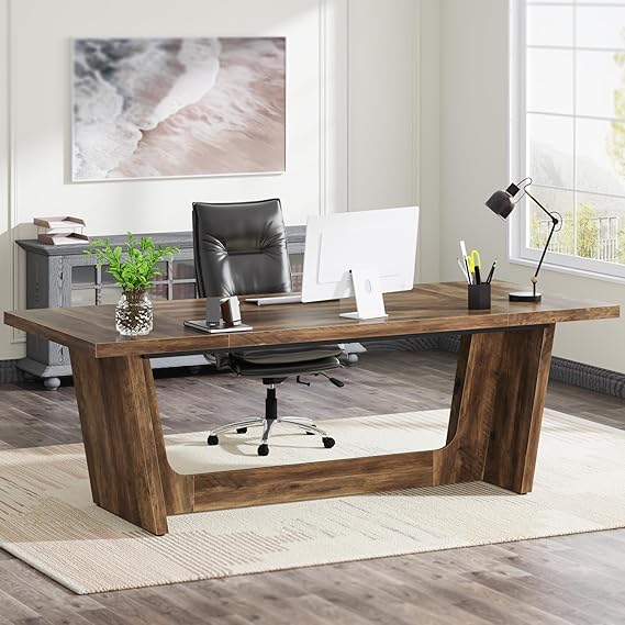 70.87-Inch Executive Desk with Wooden Pedestal