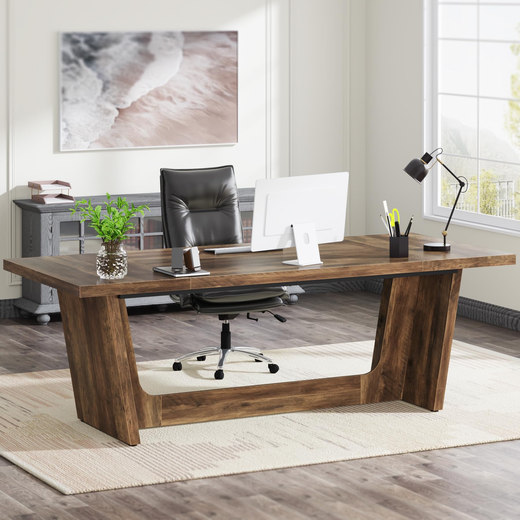 70.87-Inch Executive Desk with Wooden Pedestal