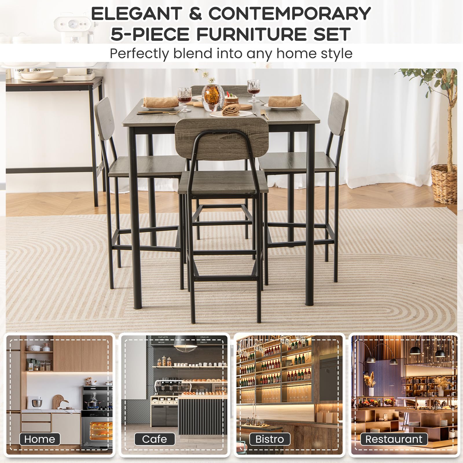 5-Piece Counter Height Dining Set with Bar Stools