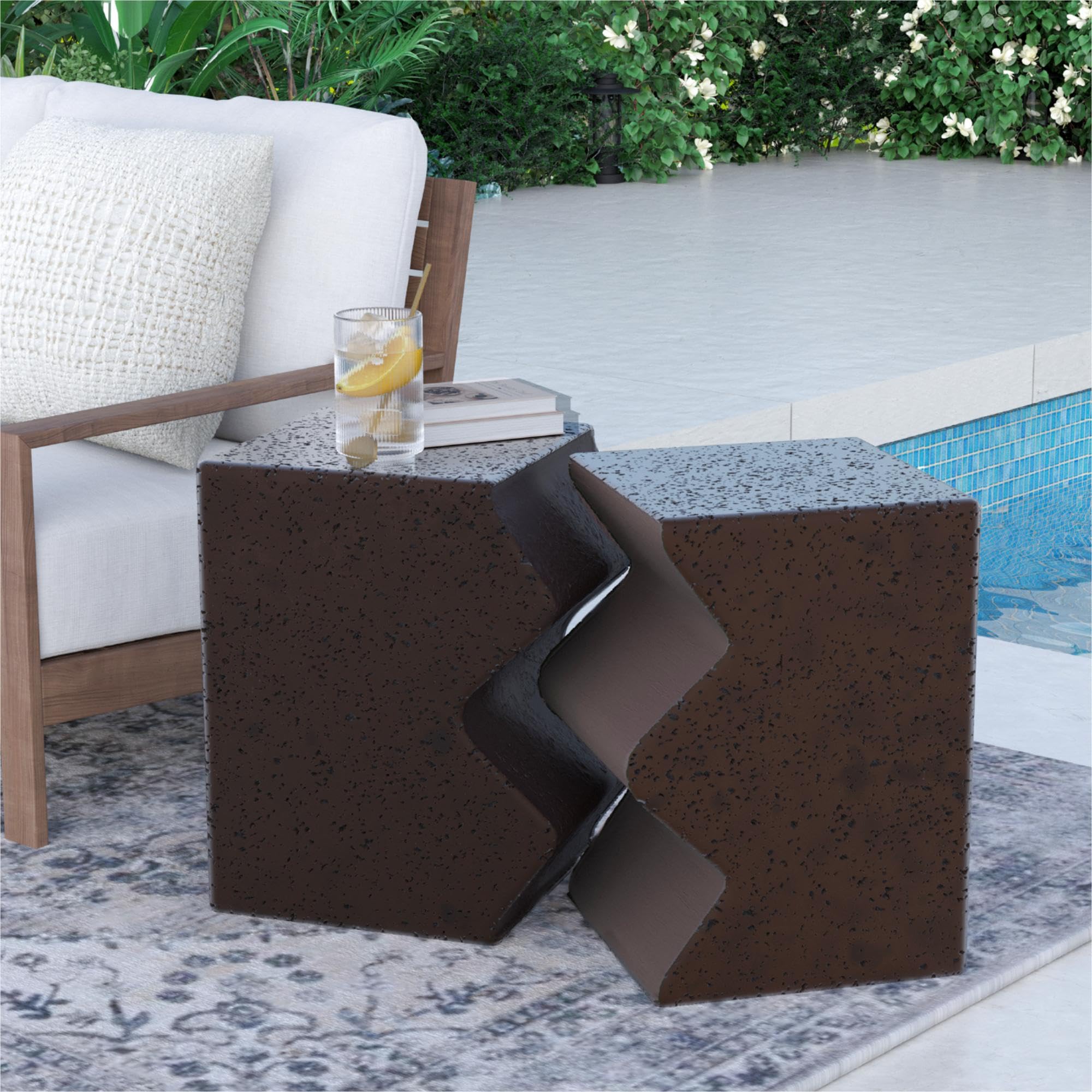 Concrete Side Table Set of 2 Rectangular Brown