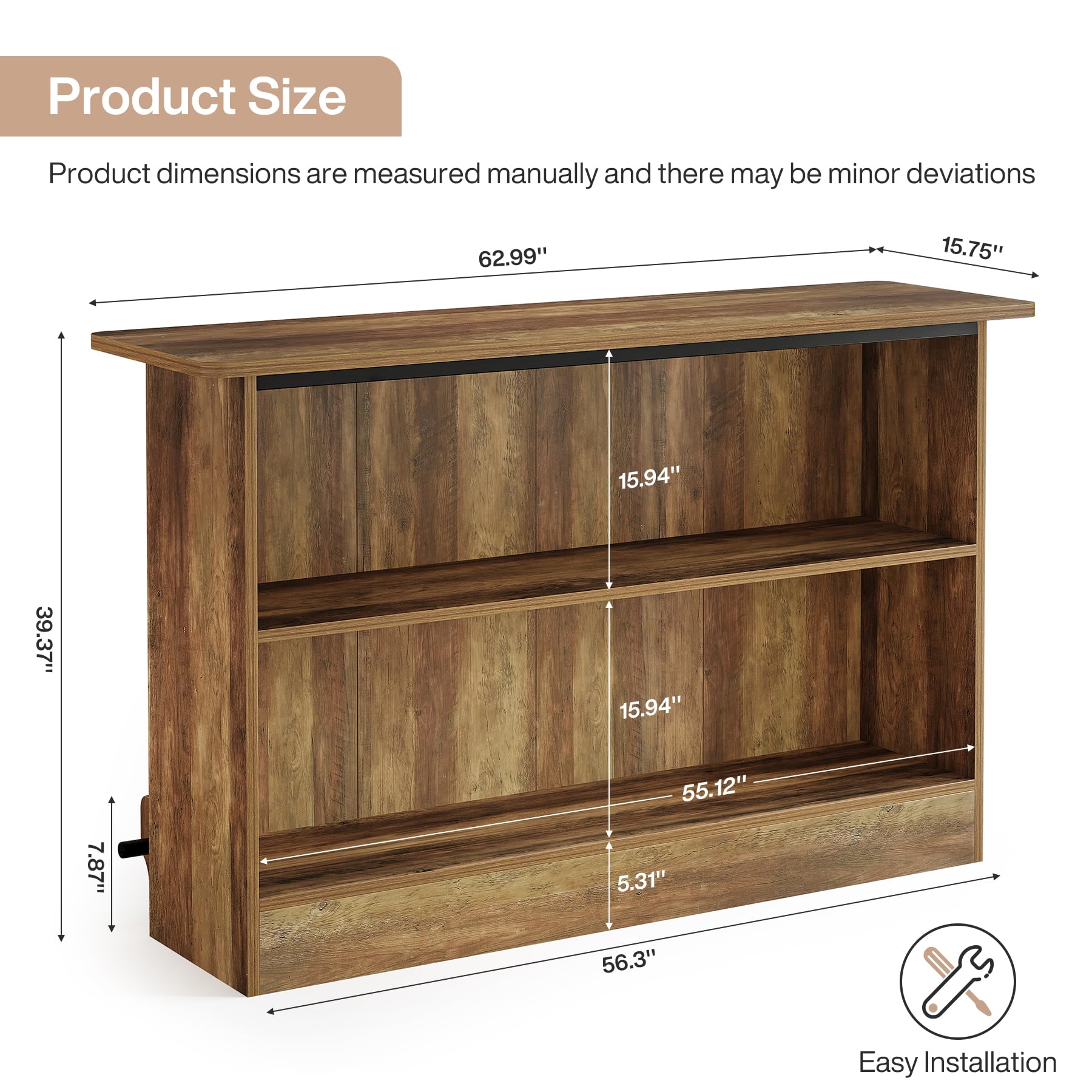 63-Inch Bar Table with Storage Shelves