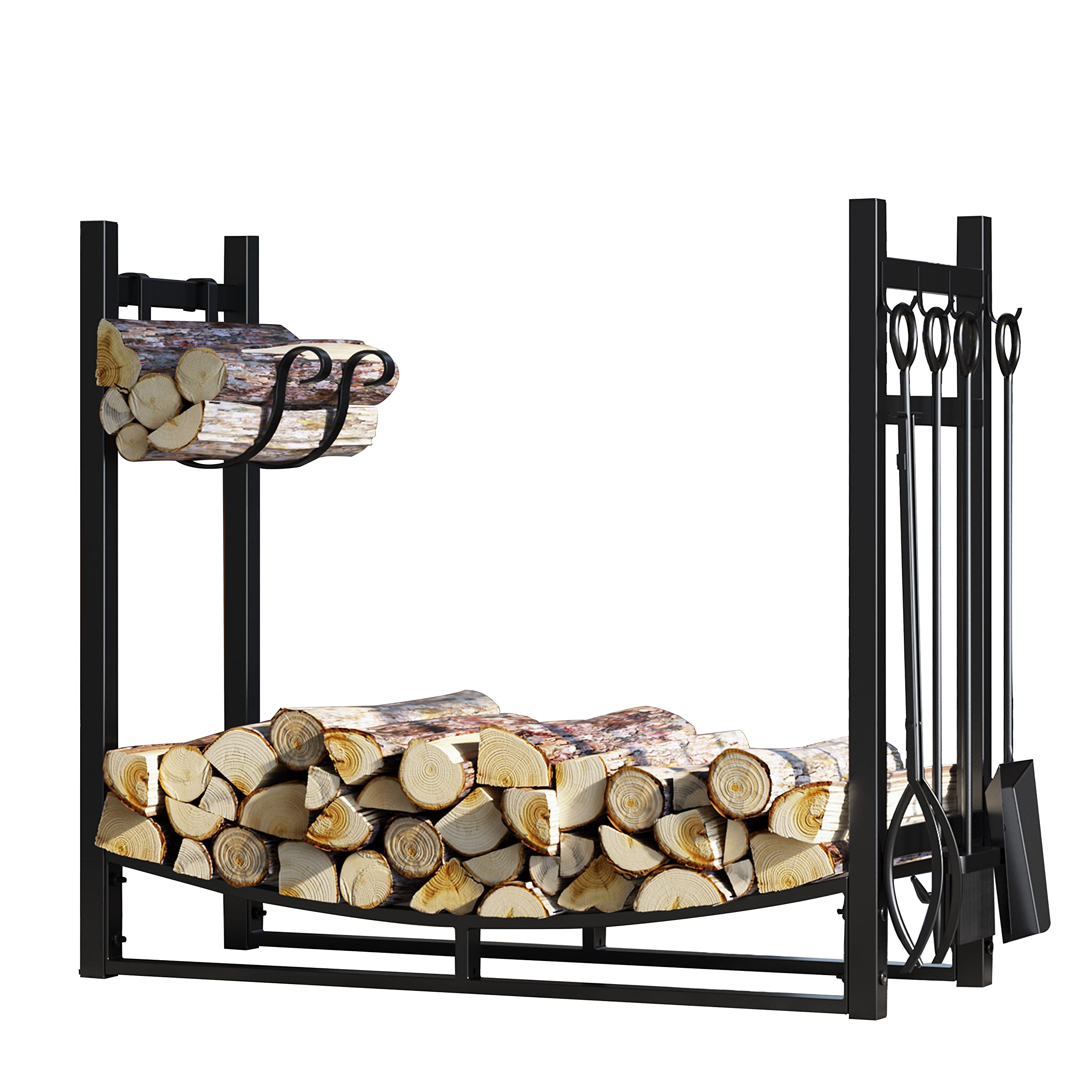 Fireplace Log Rack with Kindling Holder and 4 Tools