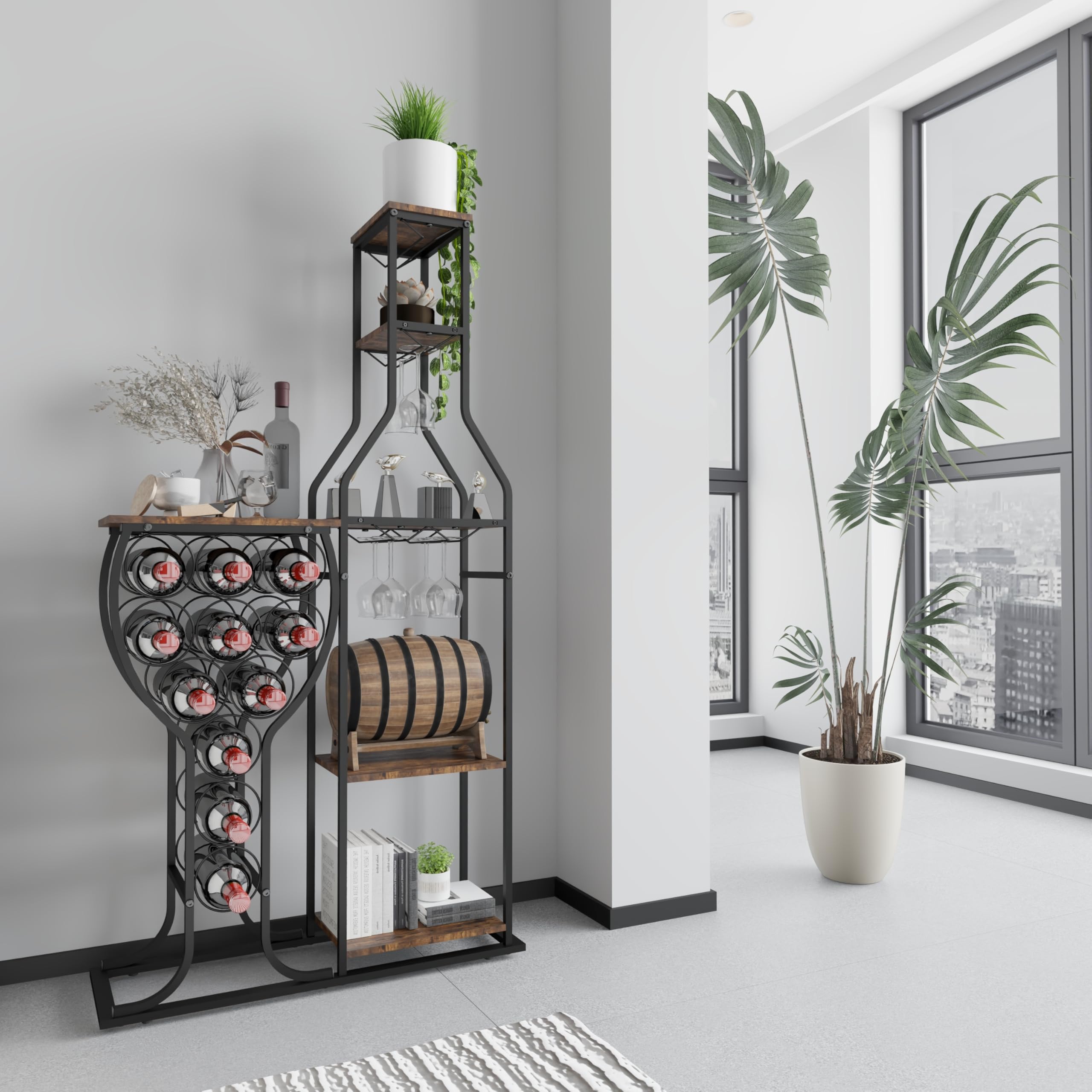 5-Tier Wine Rack with Glass Holder