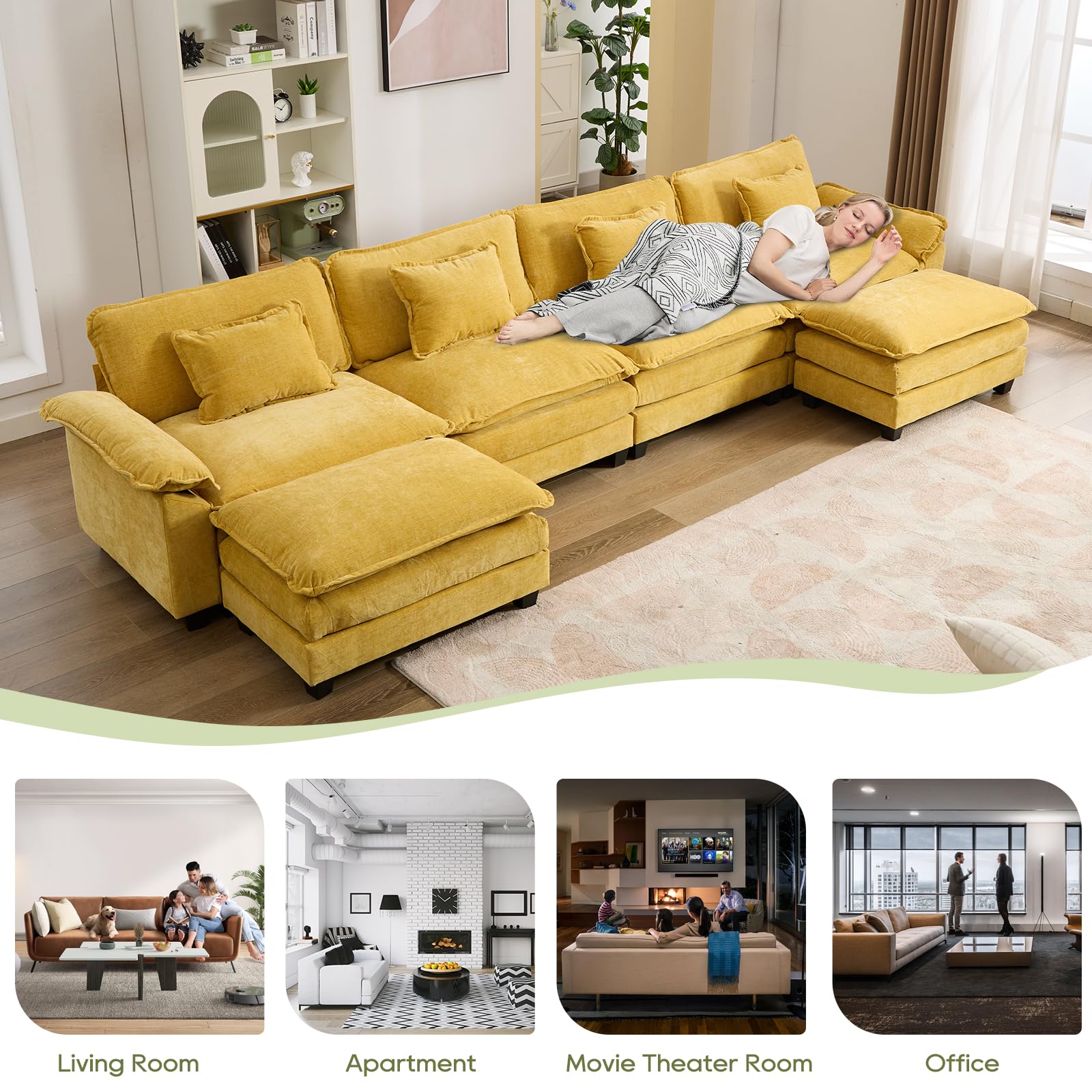 154" Modular Sectional Sofa Cloud Couch with Ottoman