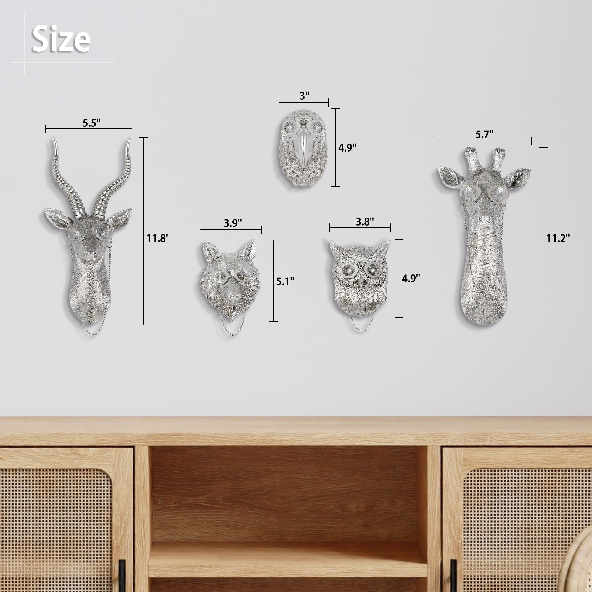 Silver Animal Head Wall Decor Set - 5 Pack