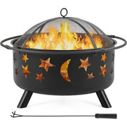 30" Round Wood Burning Fire Pit with Star Moon Design