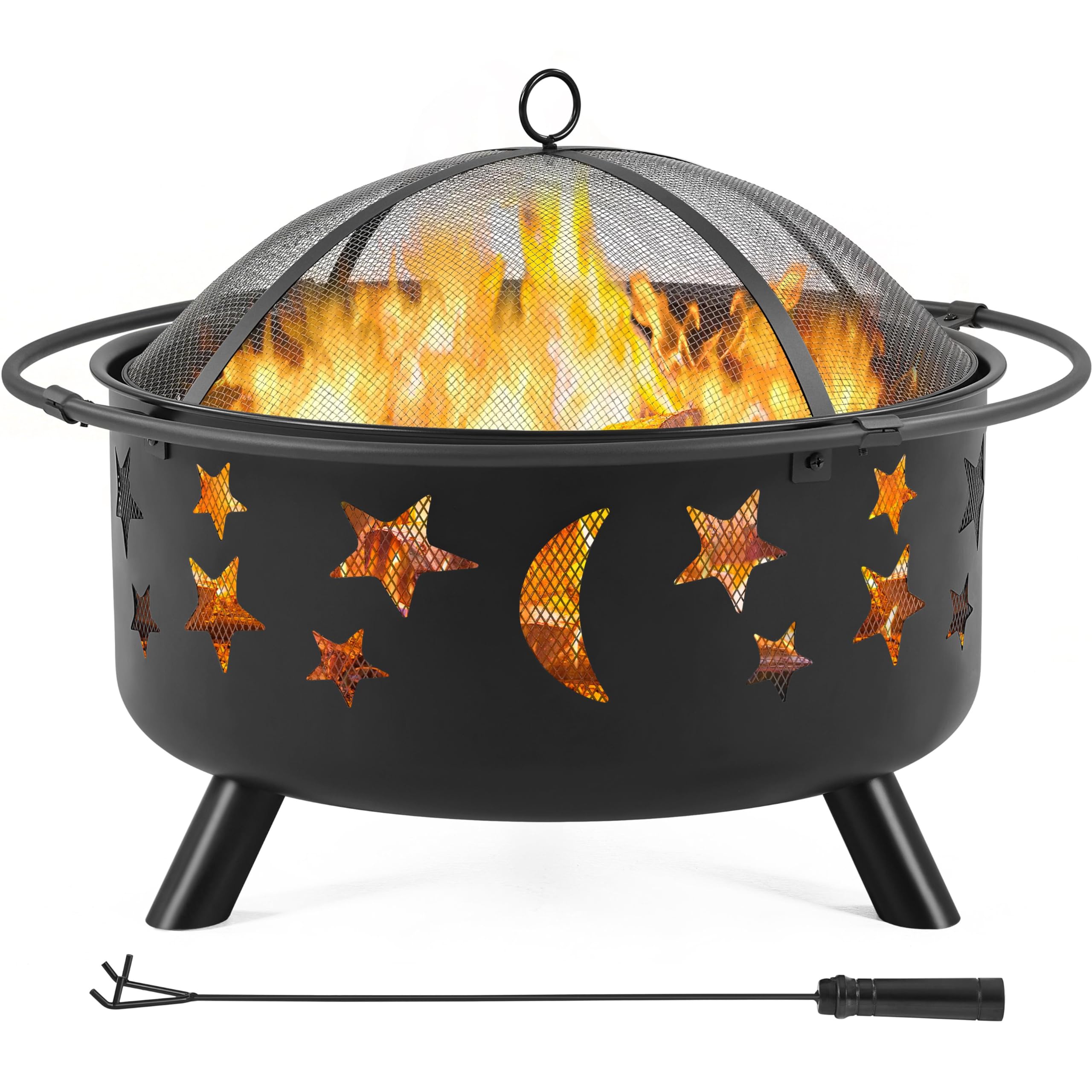 30" Round Wood Burning Fire Pit with Star Moon Design