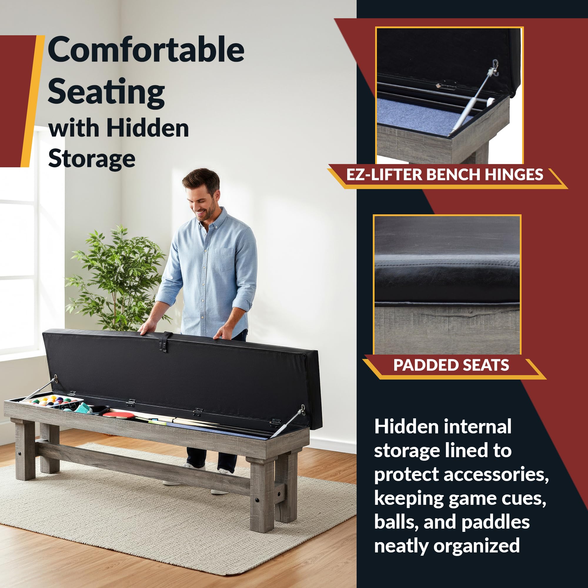 7-Foot 3-in-1 Pool Table with Benches
