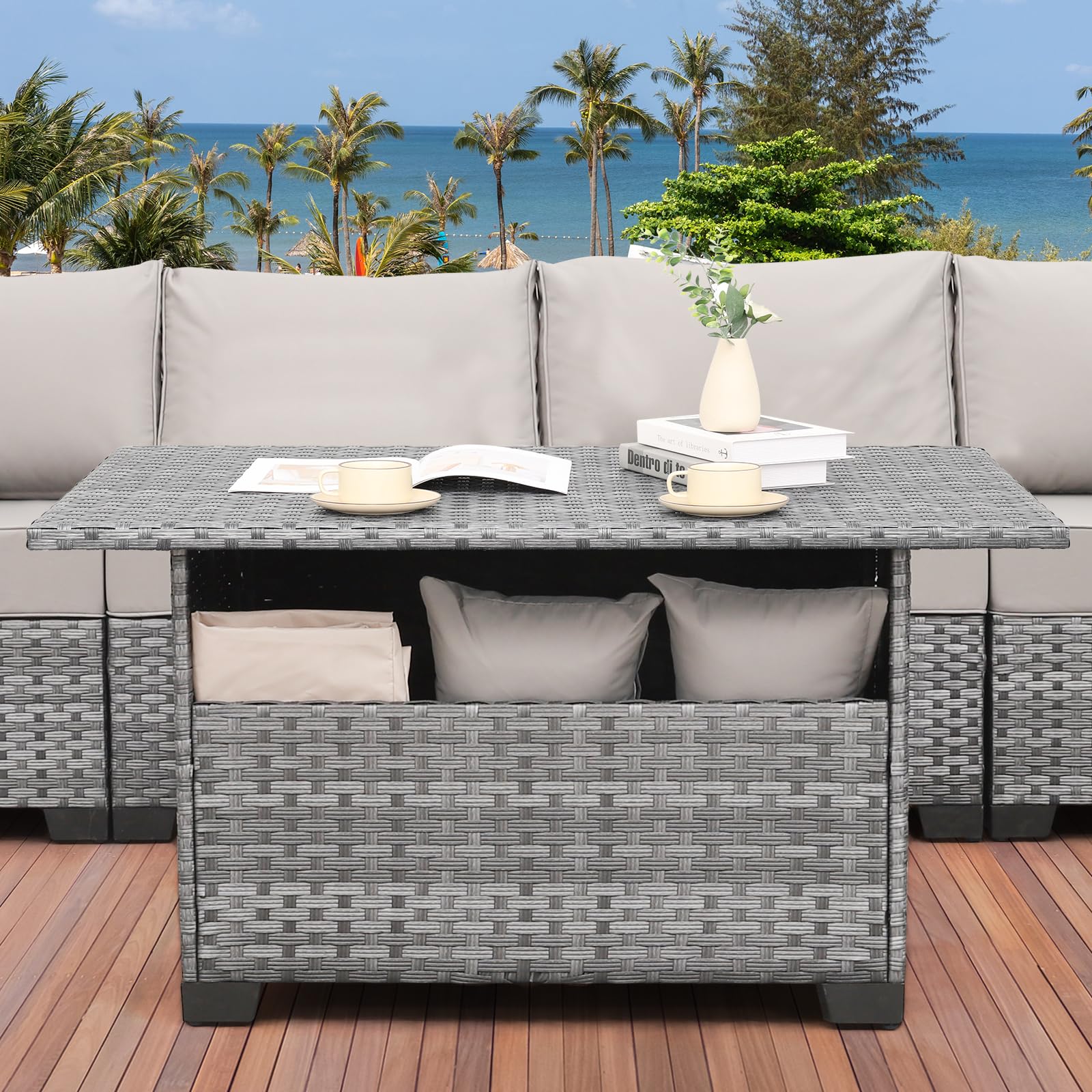 Outdoor PE Wicker Coffee Table with Storage