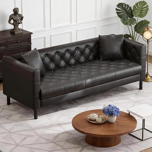 Chesterfield Faux Leather Sofa 3-Seater with Deep Seat