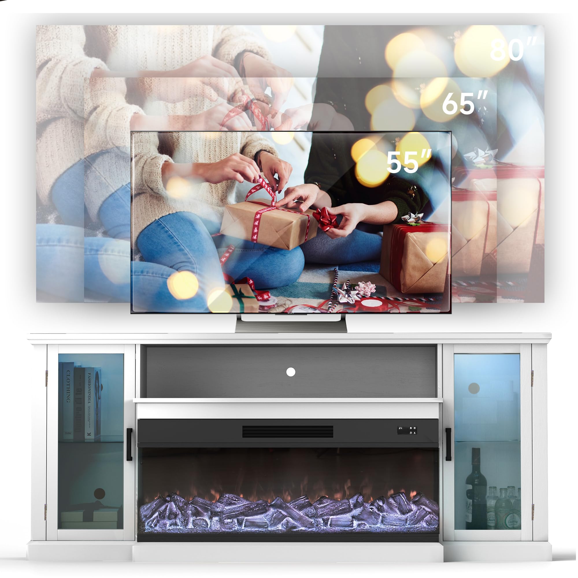72.8" 3-Sided Electric Fireplace TV Stand with Storage